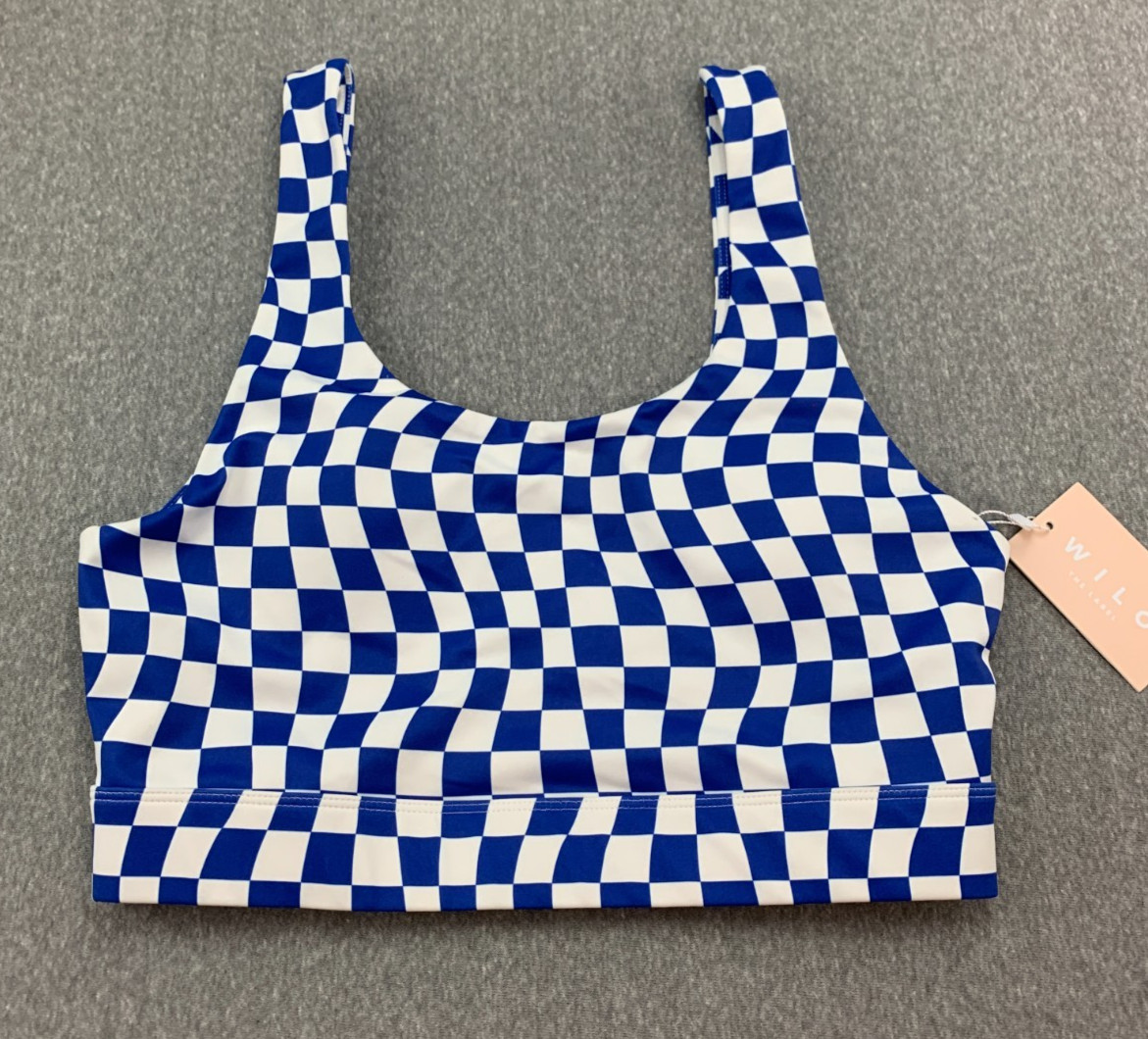 Wilco The Lable Athletic Checkered Tank Womens L Blue White Stretch Lined Active