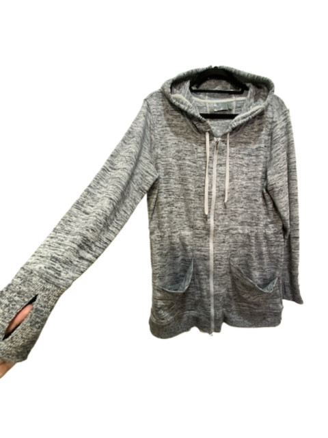 ATHLETA Womens Gray Ash Cinch Waist Zippered Hoodie Size M Pockets Thumb Holes