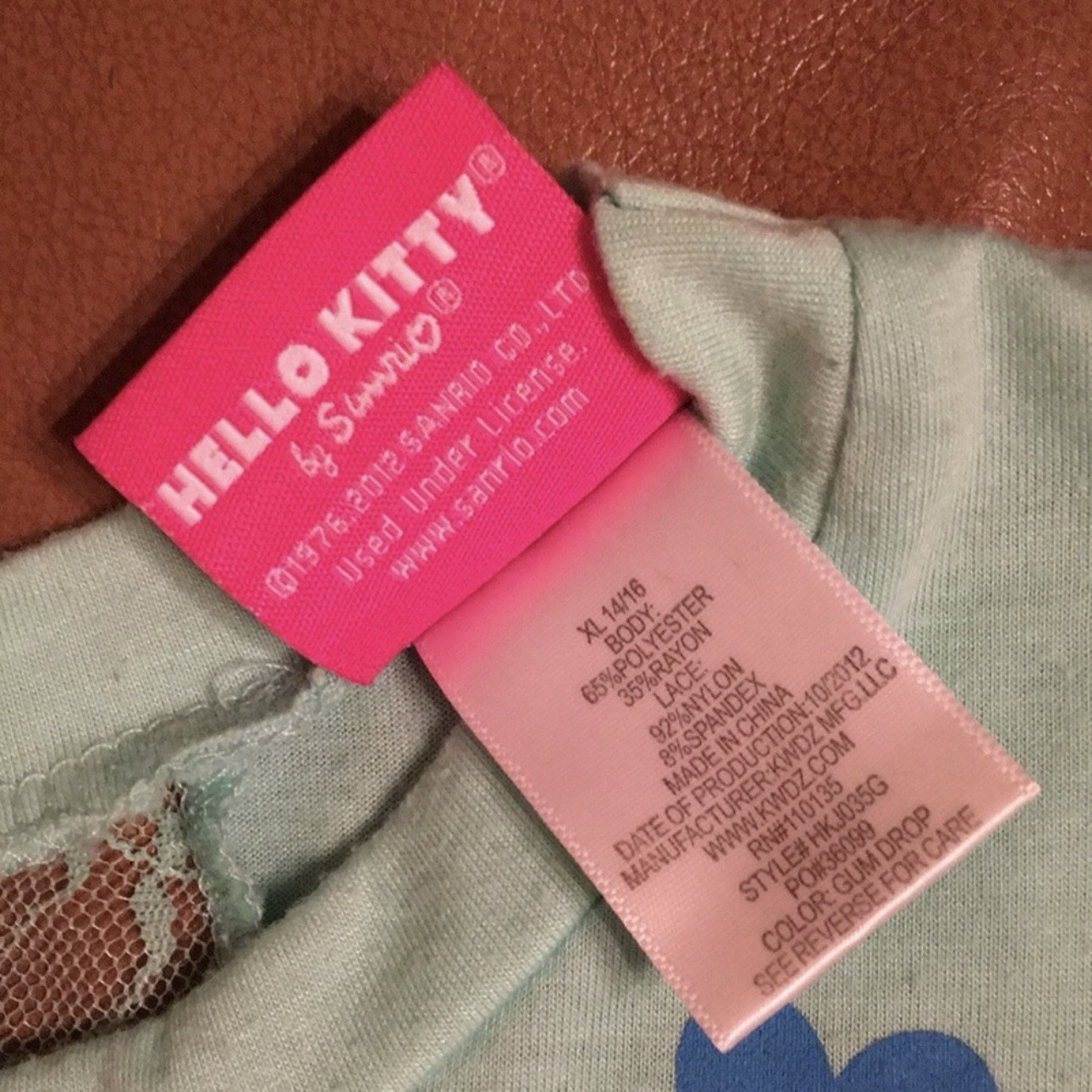 Hello Kitty Nerds Rule Mint Green Lace Back Crew Neck Dolman Sleeve Tee S