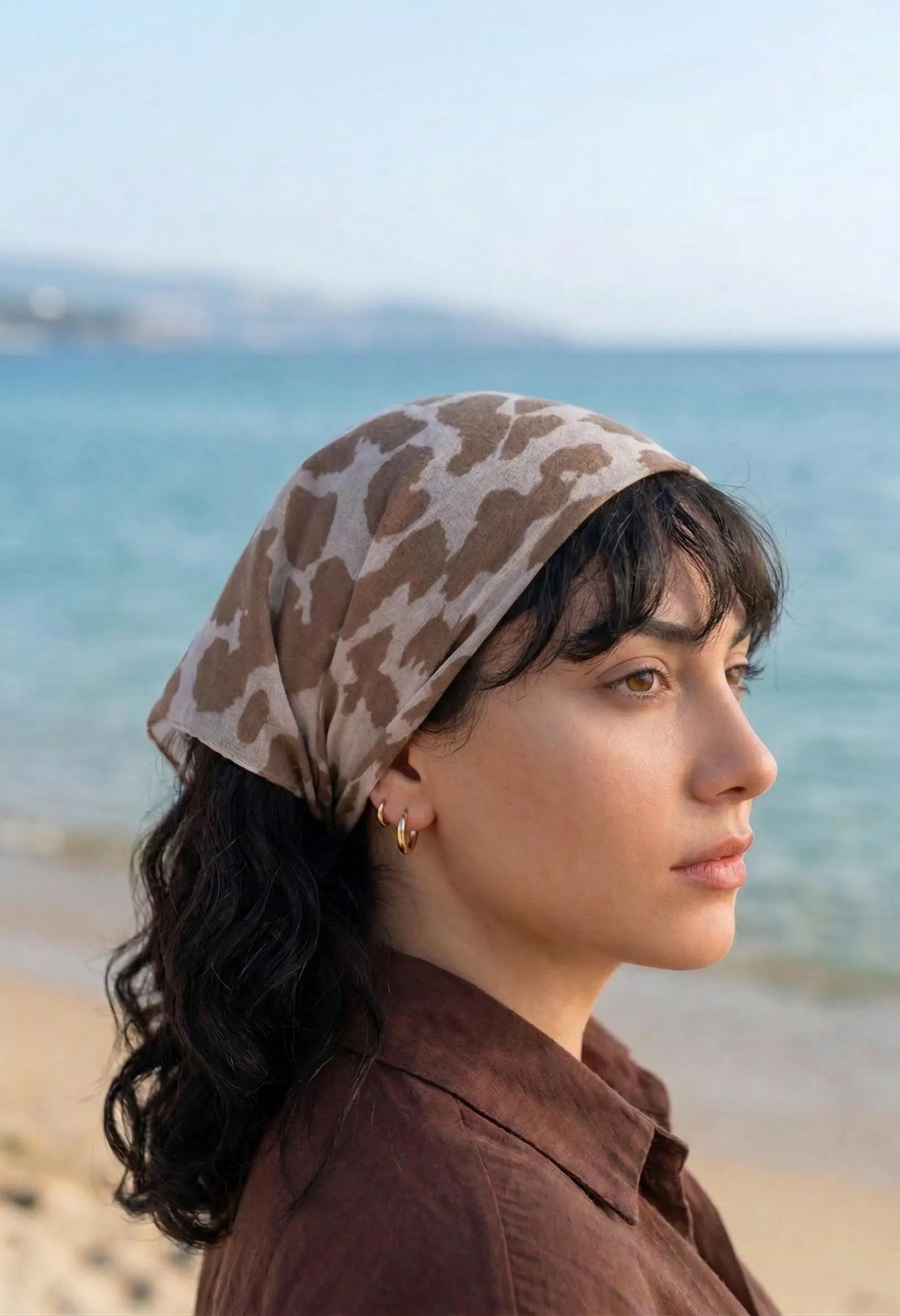 Leopard Print Cotton Bandana Boho Style Neck Scarf 19.7×19.7 in Handmade
