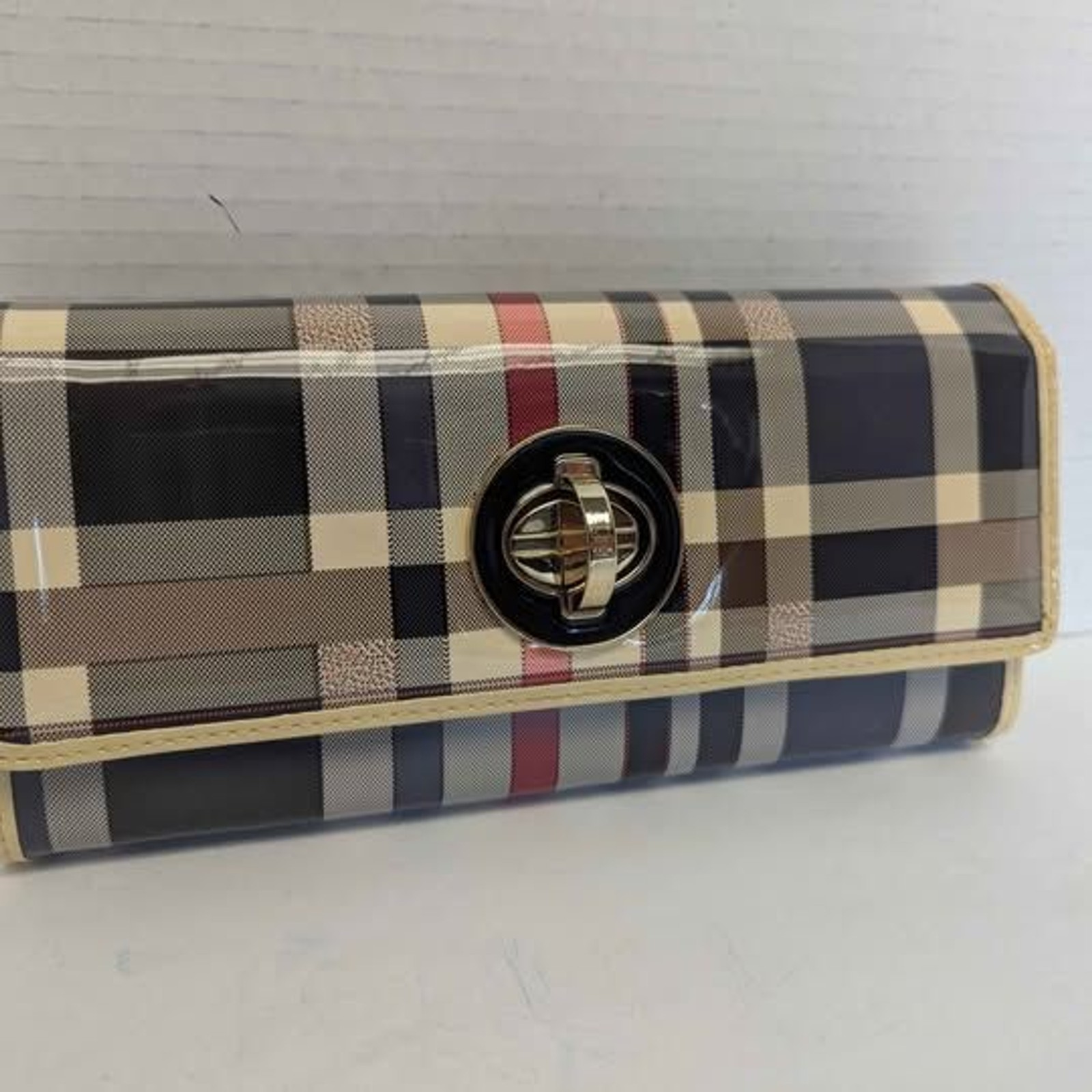 Small Plaid Patent Leather Wallet Y2K Mini Purse Bag for Her 8.5×4.5×1.5