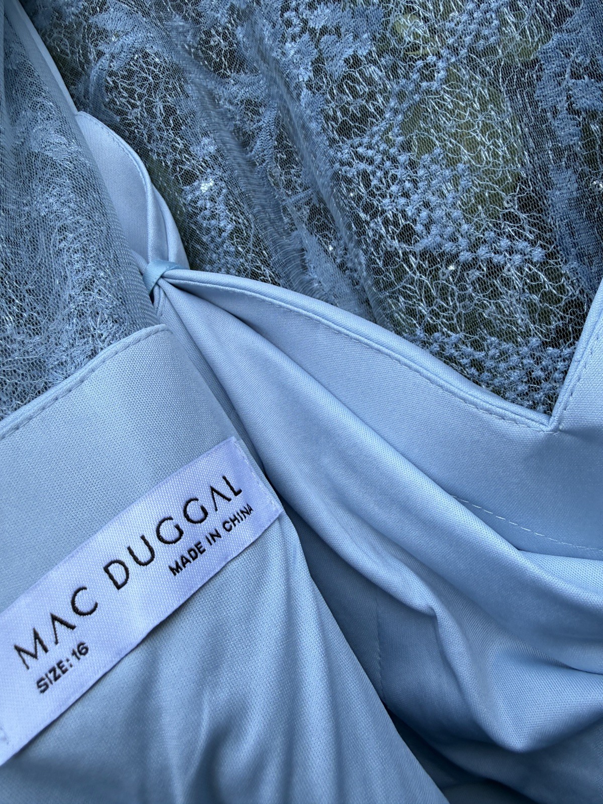 Mac Duggal 79430 Embroidered Cap Sleeve A Line Gown Slate Blue NWT 16 Beaded