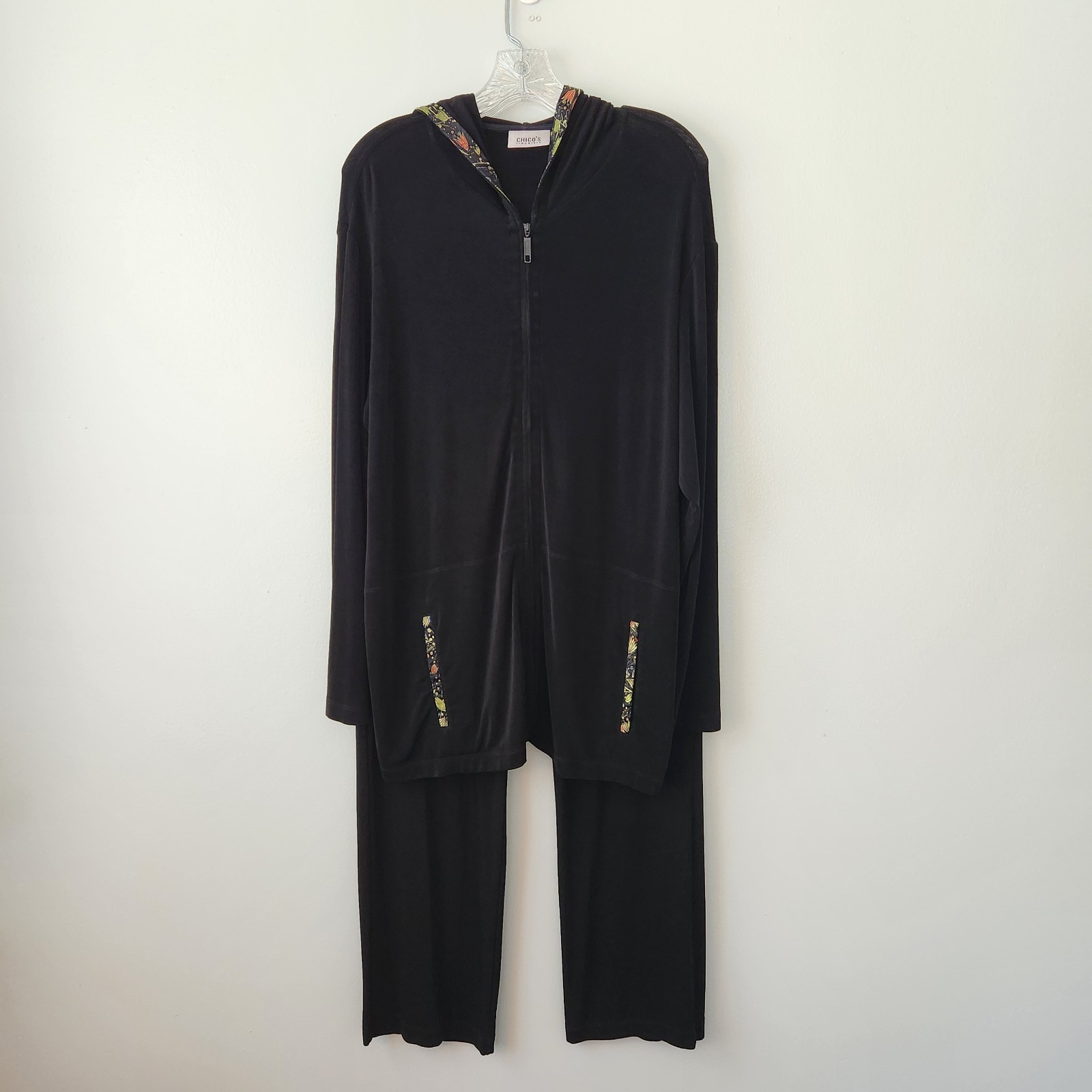 Chico’s Travelers Cardigan Pants 3 Piece Set 3 Black Red Slinky Knit Minimalist
