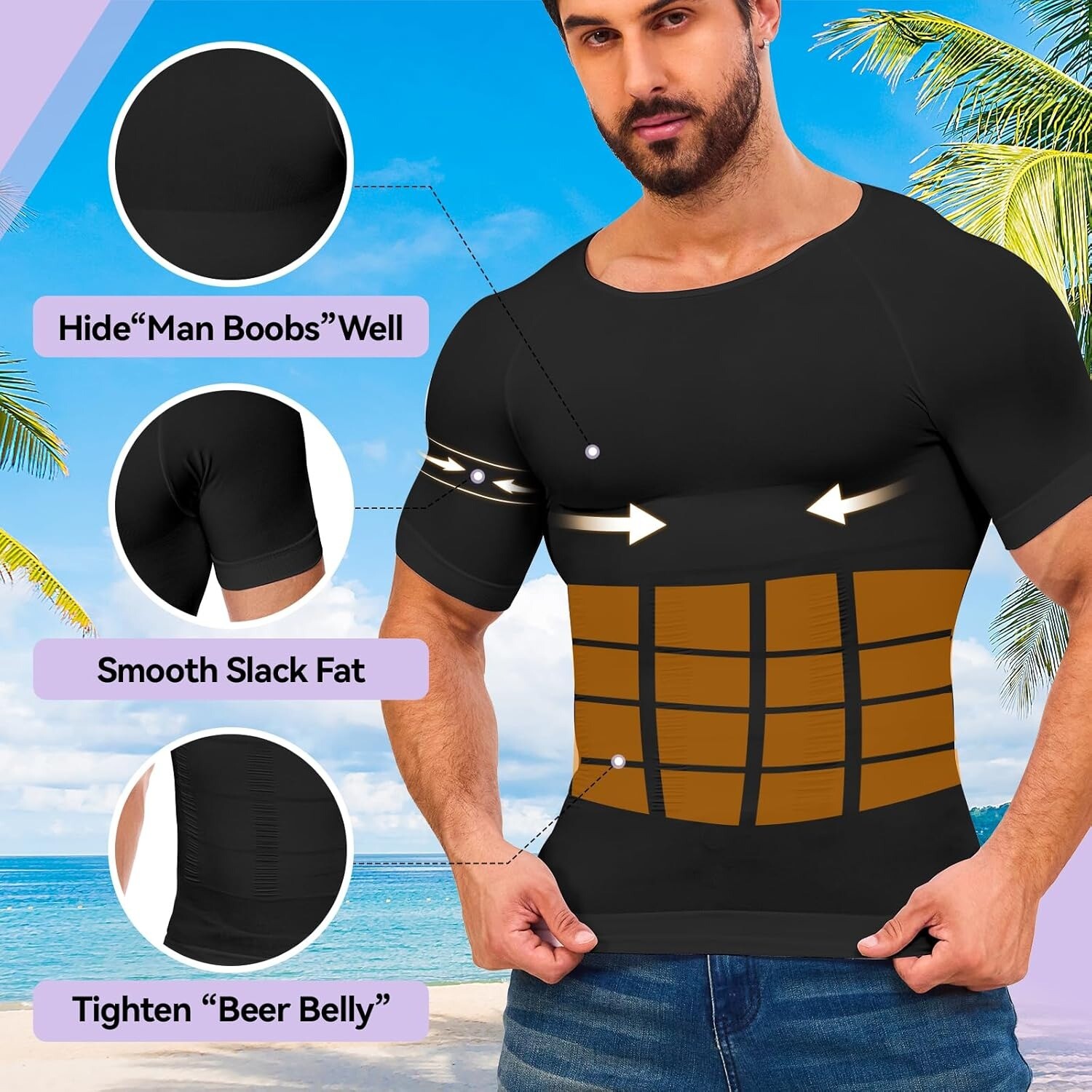 Mens Compression Shirt Body Shaper Slimming Gynecomastia Tummy Control Shapewear