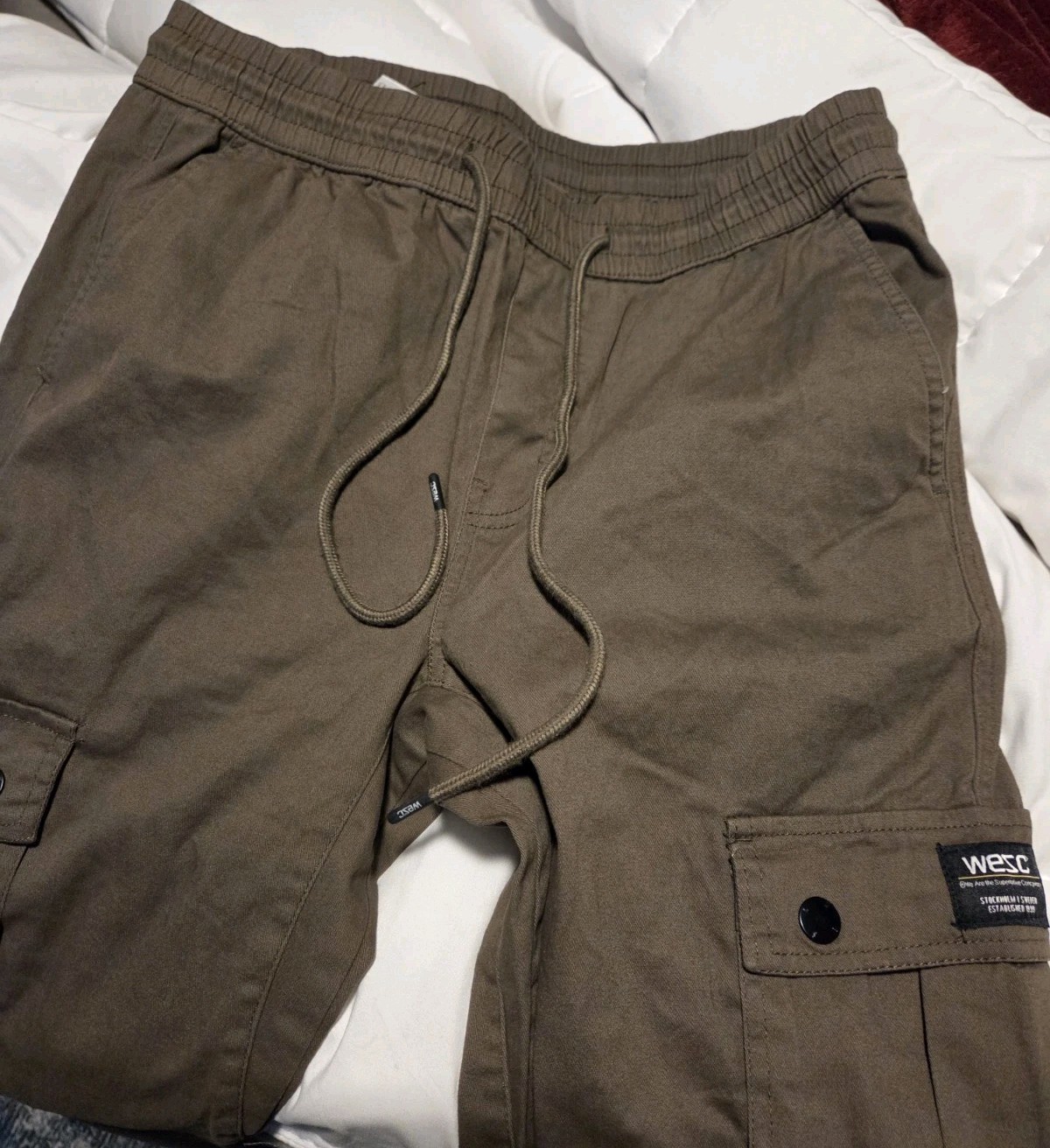 WeSC Slim Utility Cargo Joggers Cotton Chino Tapered Elastic Waist Men M Women L