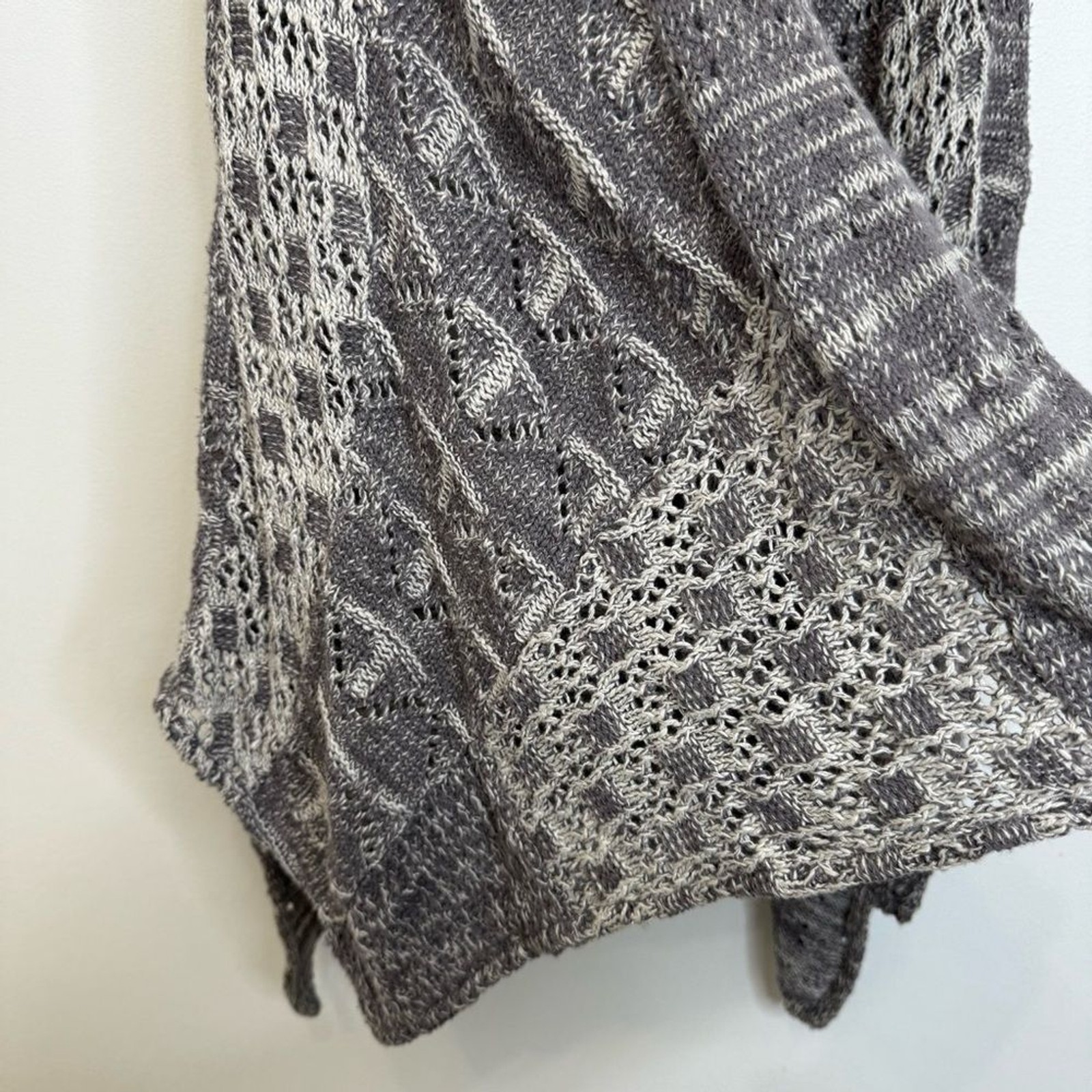 Moth Gray Lavena Pointelle Draped Open Front Cardigan Sweater Vest Women XS/S