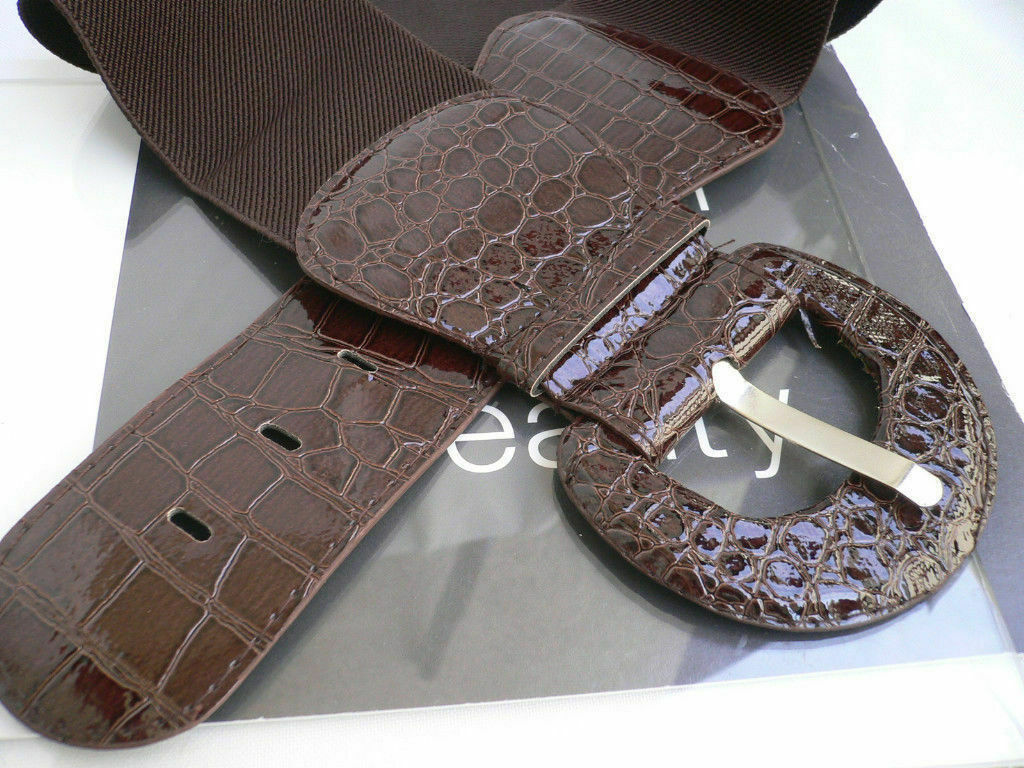 Women Wide Dark Brown Elastic Waistband Fashion Belt Hip High Waist Size XS S M