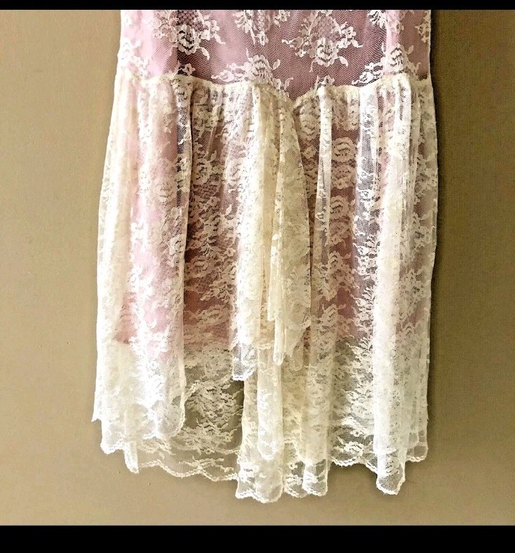 Lace Pink Mermaid Dress Theatre Play Event Vtg Victorian Style 1890s-1900s