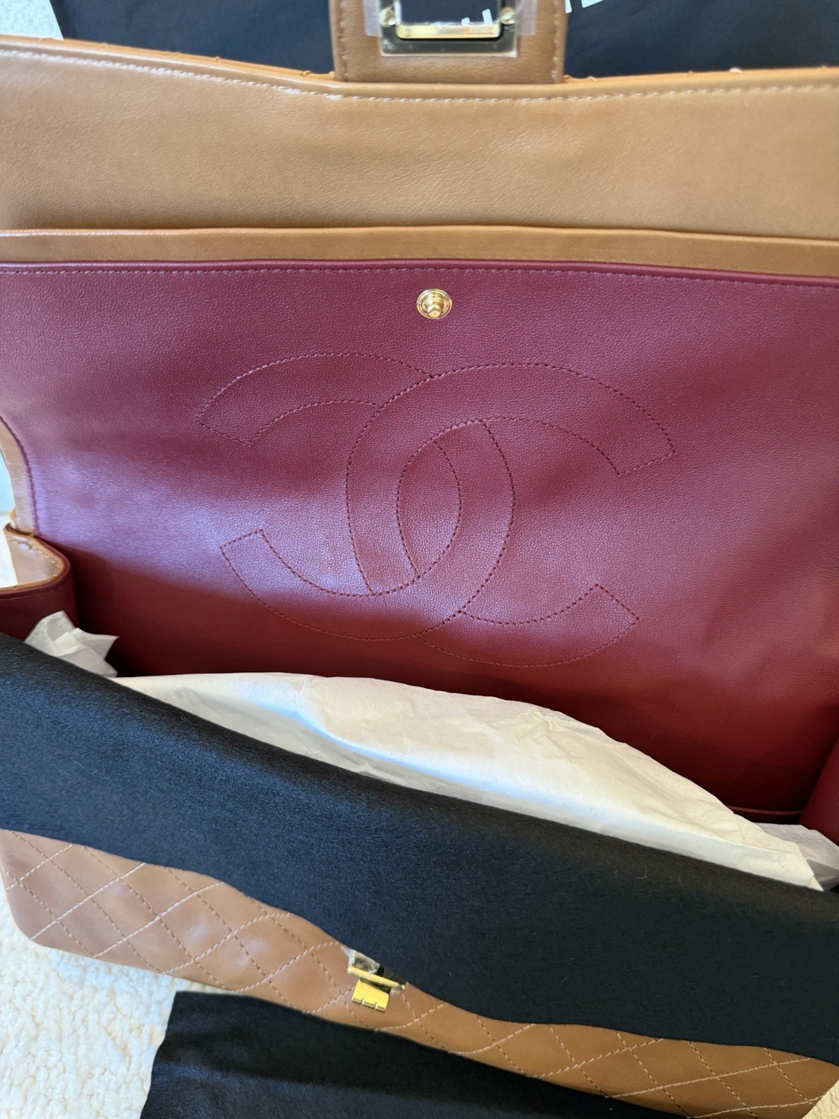 CHANEL Brown Quilted Flap Shoulder Bag Turn Lock Gold Chain Medium w/Box
