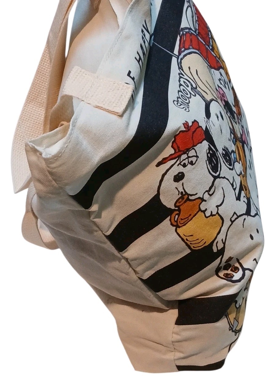 Peanuts -Large Snoopy Canvas Tote Bag,Meet Snoopy’s Family,Inside Pocket, Zipper