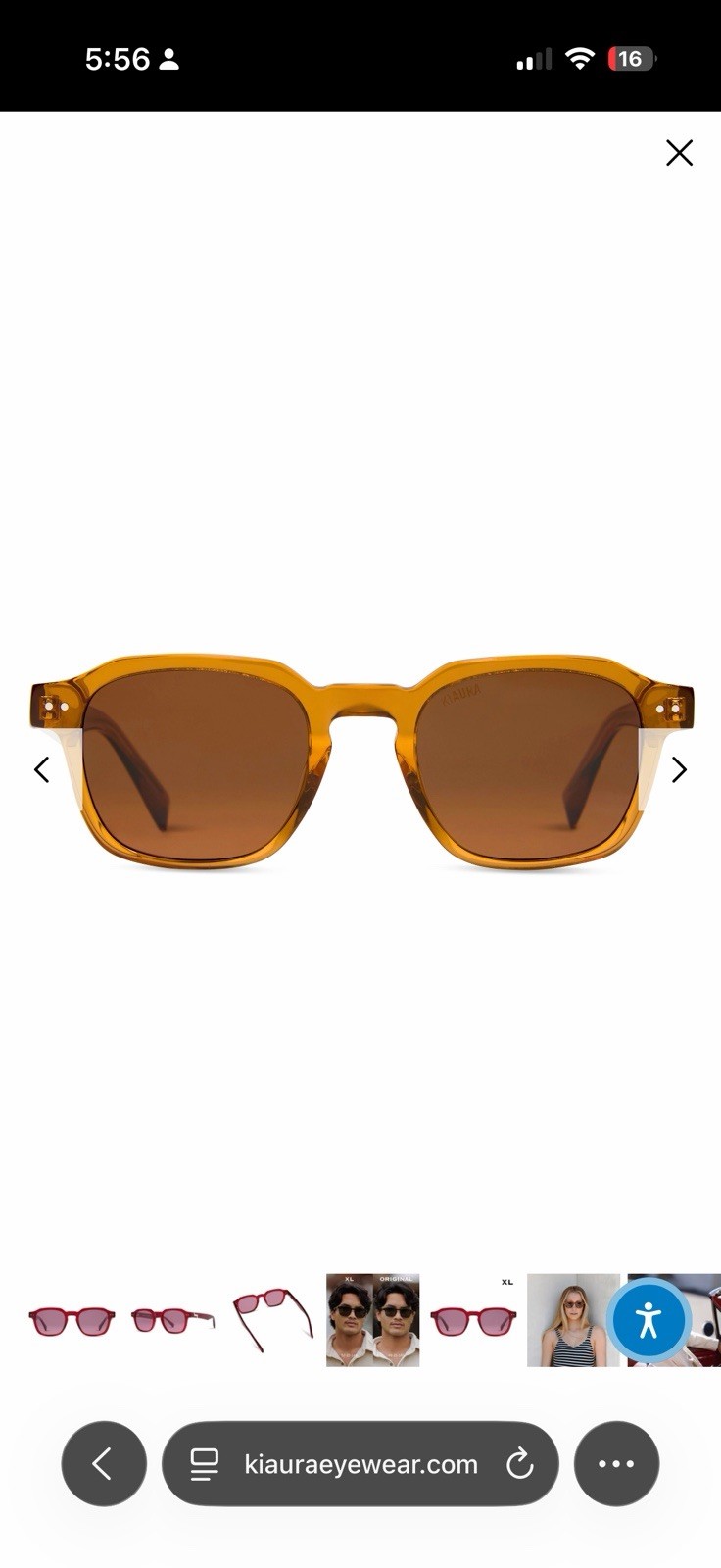 KIAURA Eyewear Men’s Square Sunglasses Brown Plastic Frame Tinted Lens 145mm