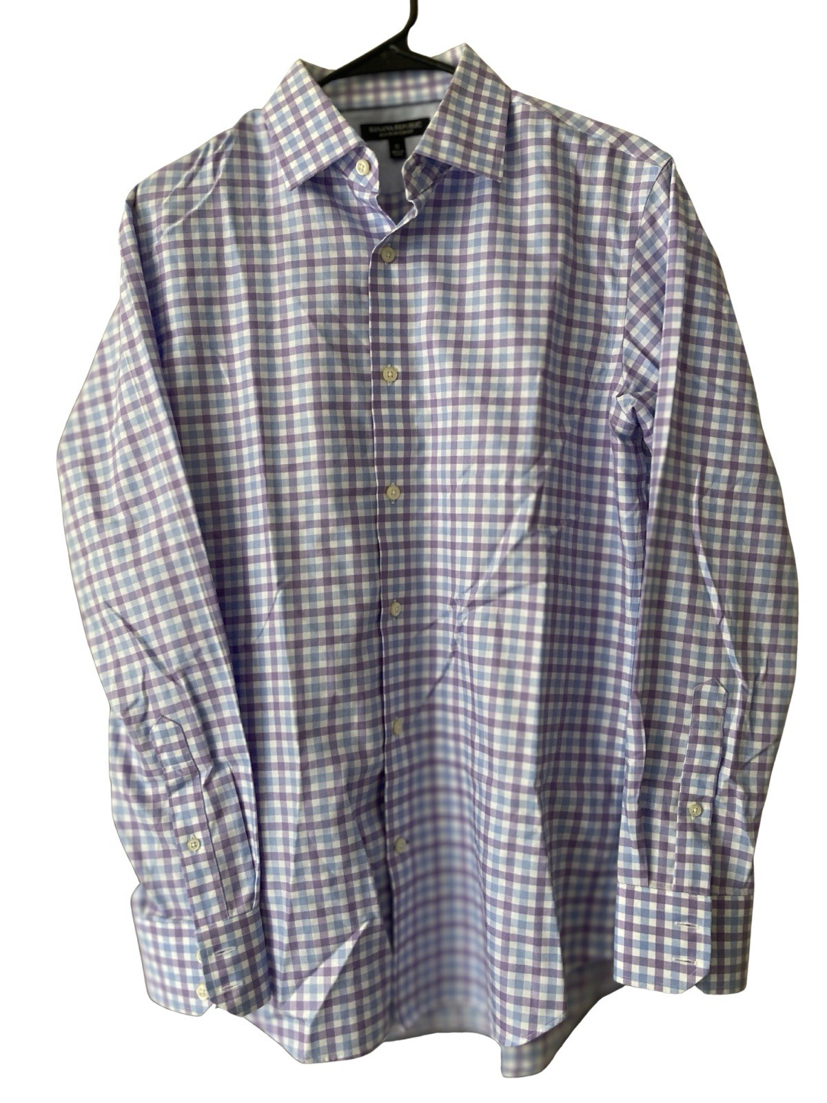 Banana Republic Non Iron Slim Fit Dress Shirt Mens Small Purple Blue Check Plaid