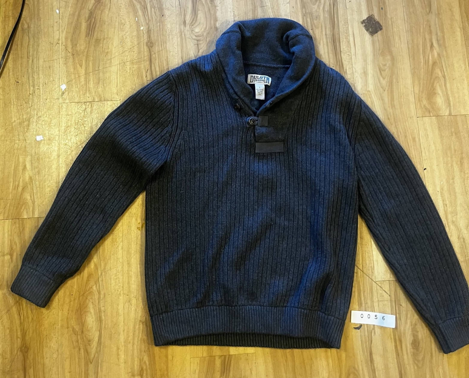 Duluth Trading Co Sweater Men L Blue Wool Blend Brigadier Shawl Collar Fisherman