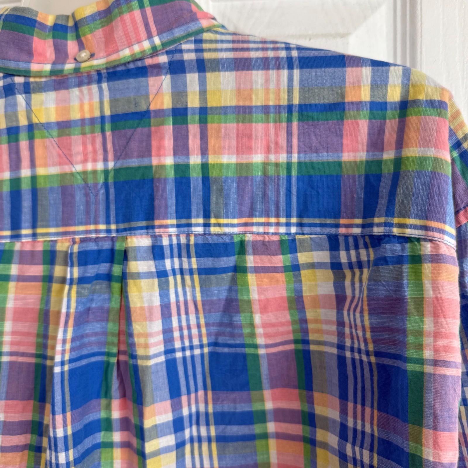 Tommy Hilfiger XXL Custom Fit Plaid Shirt Linen Cotton Coastal Preppy Summer