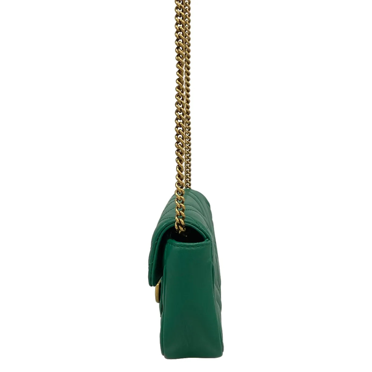 GUCCI GG Marmont Quilted Leather Super Mini Bag 476433 Green Leather