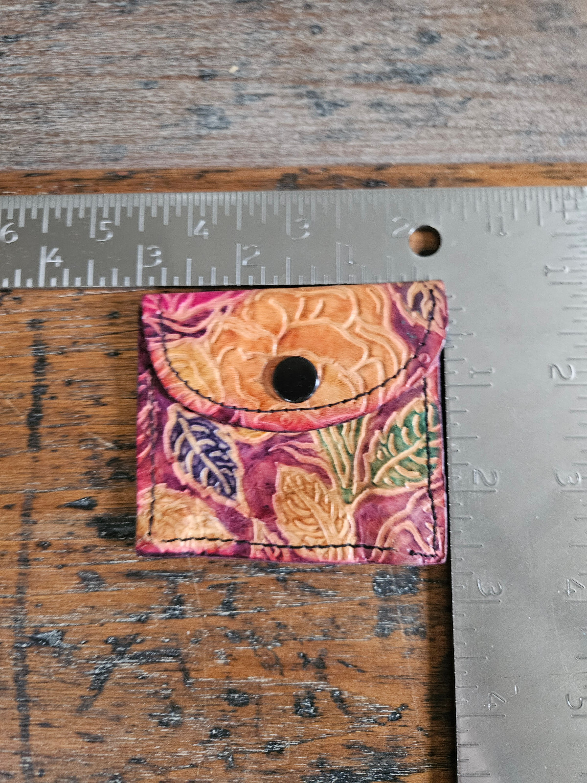 Vintage Sheep Skin Leather Coin or Compass Pouch – Etched Indian Floral Design