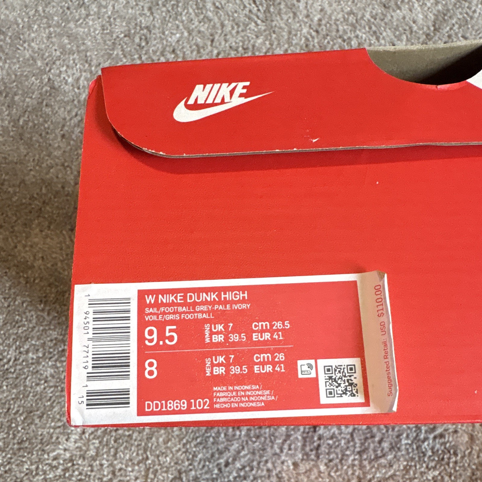 Nike Dunk High Women’s Sail/Football Grey/Pale Ivory High Top Leather DD1869-102