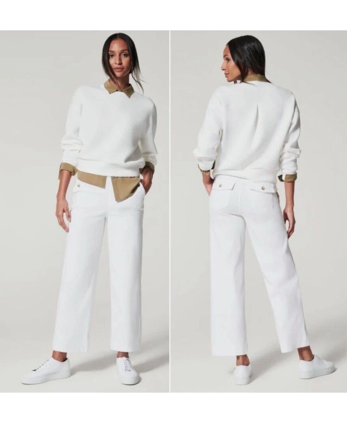 Spanx Stretch Twill Cropped Wide Leg Pants Medium Tall White NWT* 02