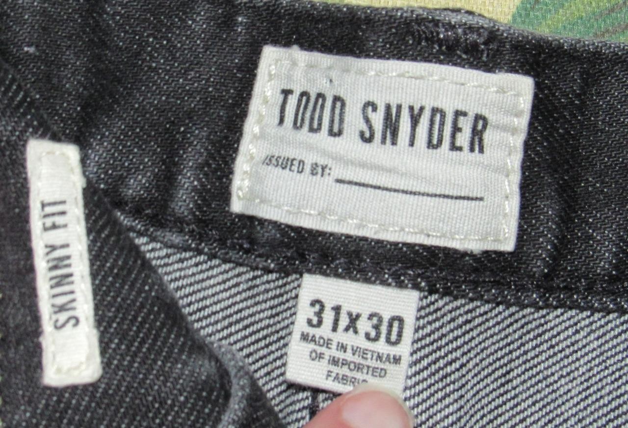 TODD SNYDER Black Skinny Fit Stretch 5 Pocket Denim Jeans 31 x 30
