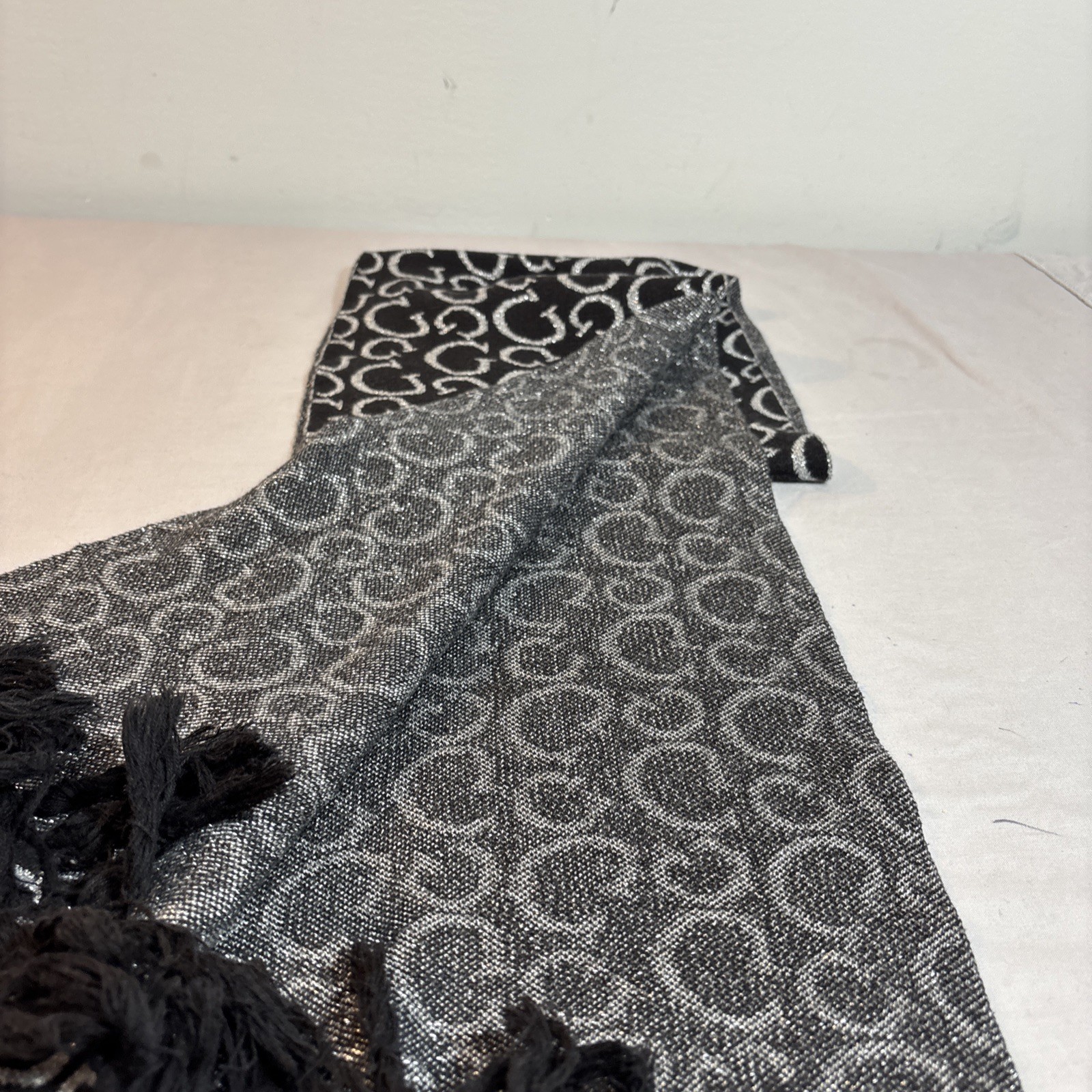 Guess Unisex Shawl/Scarf Black And Silver 64 Inches. 803