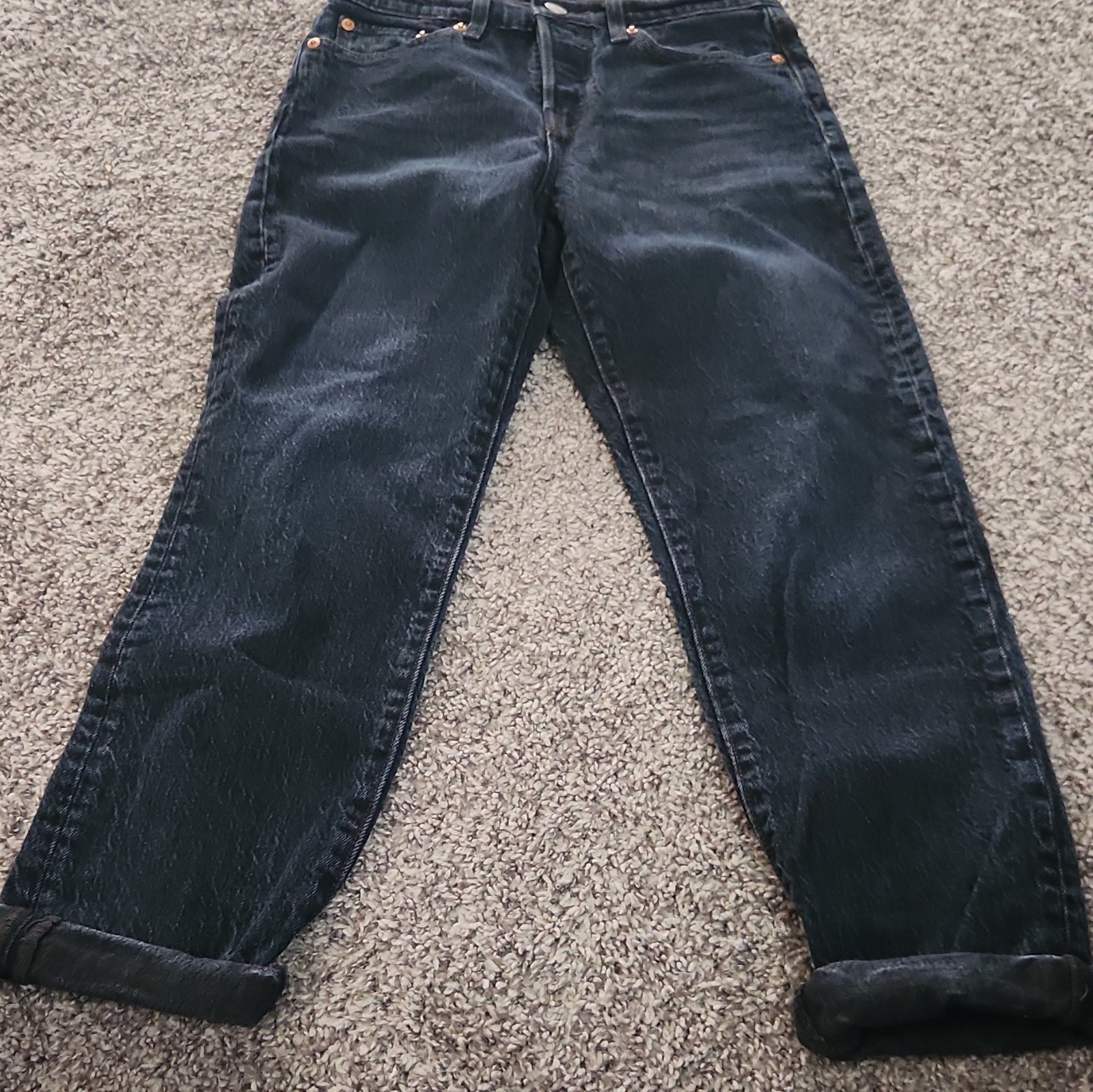 Levi’s Premium Women’s Straight Jeans Black Dark Wash Cuffed 5-Pocket 25