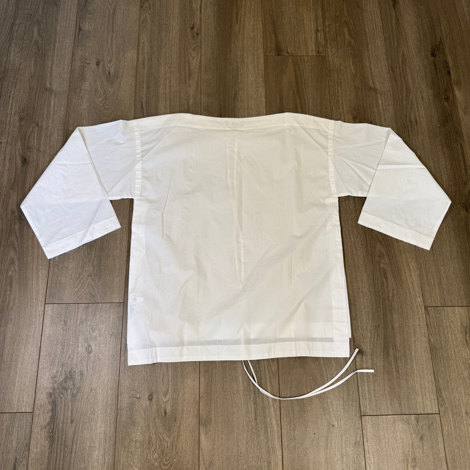 J.Crew Ciel Top WMNS M White Poplin Boatneck Side Button Waist Tie Long Sleeve