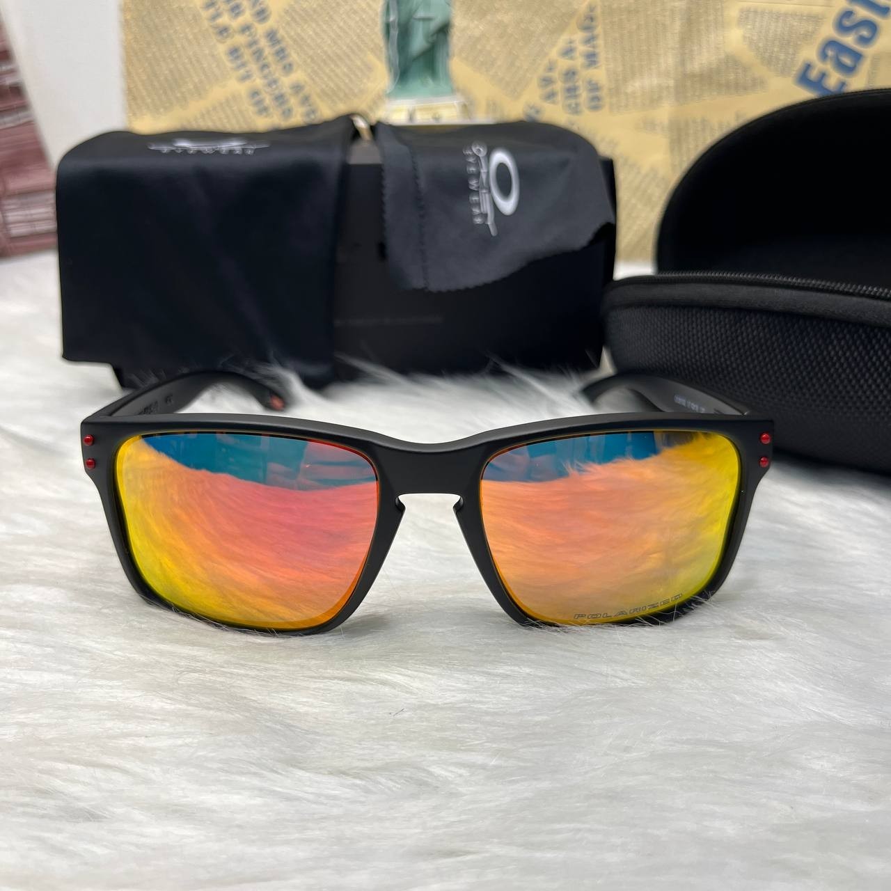 Oakley Holbrook Sunglasses Matte Black Frame Fire Red Polarized Lens UV400 New
