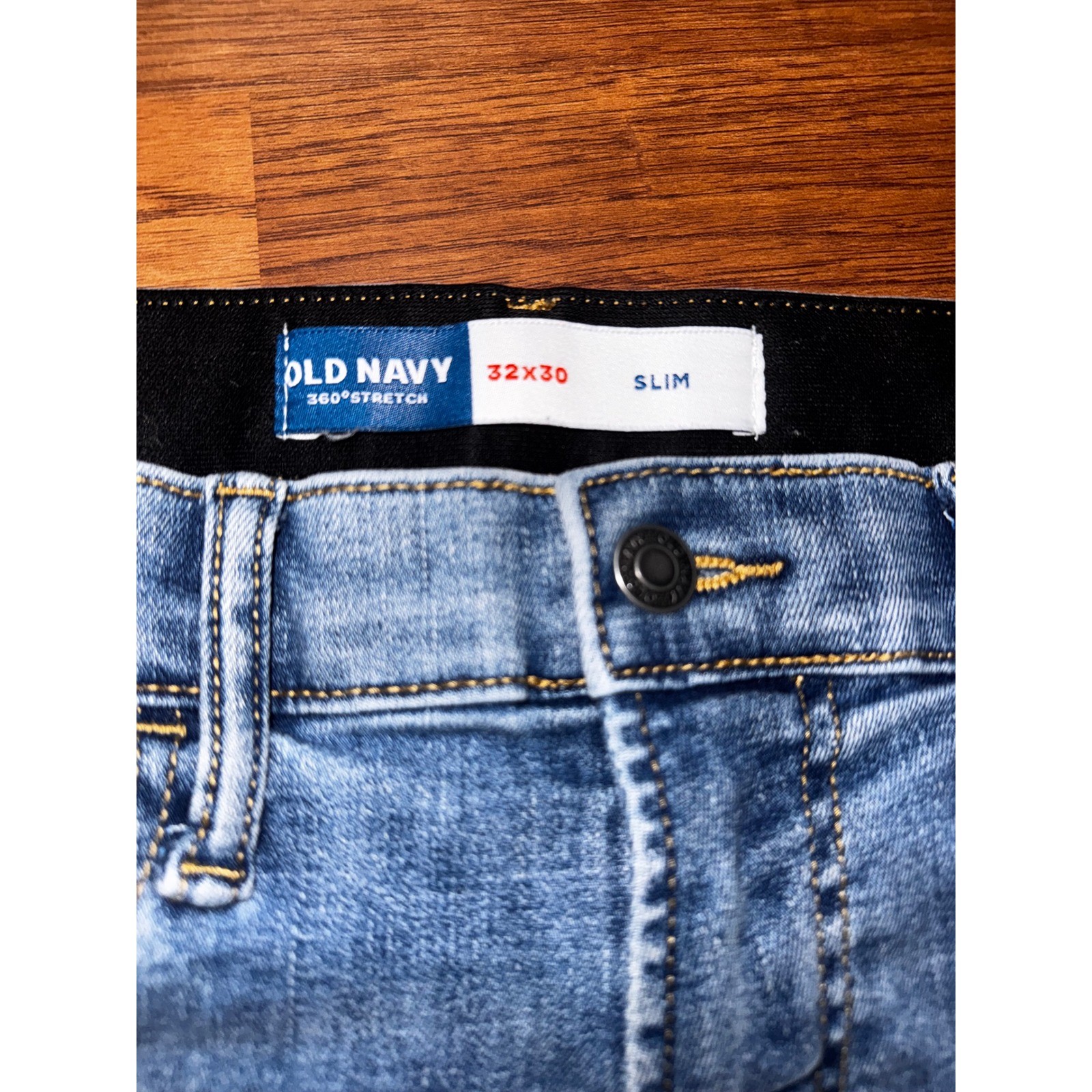 Old Navy 360 Stretch Slim Jeans Mens 32×30 Medium Wash Blue Distressed Denim