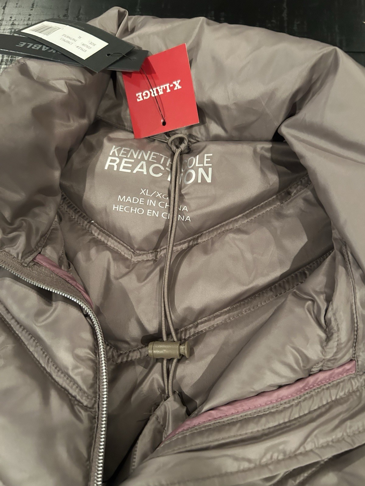 Kenneth Cole Reaction Packable Jacket XL Beige Puffer Quilted Zip Coat Warm NWT
