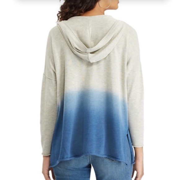 New Chaps Womens Blue Ombre Hooded Knit Pullover Kangaroo Pocket Hoodie Sz S
