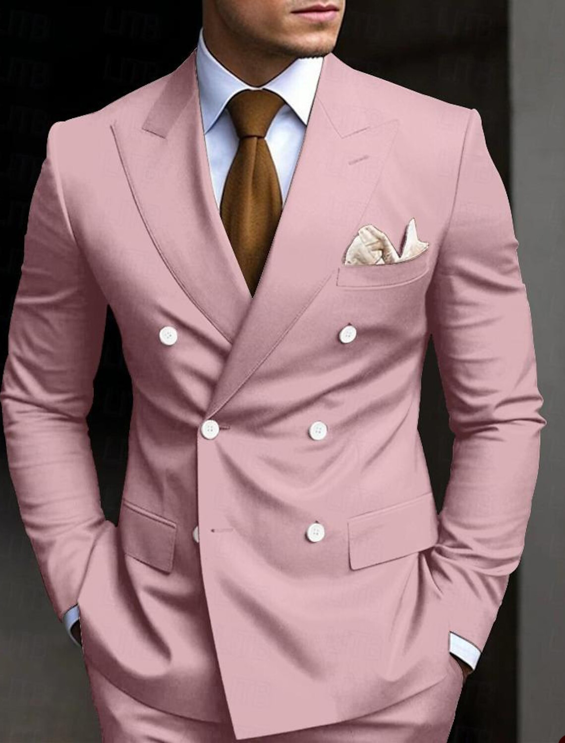 Men Suits Double Breasted Slim Fit Peak Lapel Tuxedo Formal Prom Groom Custom