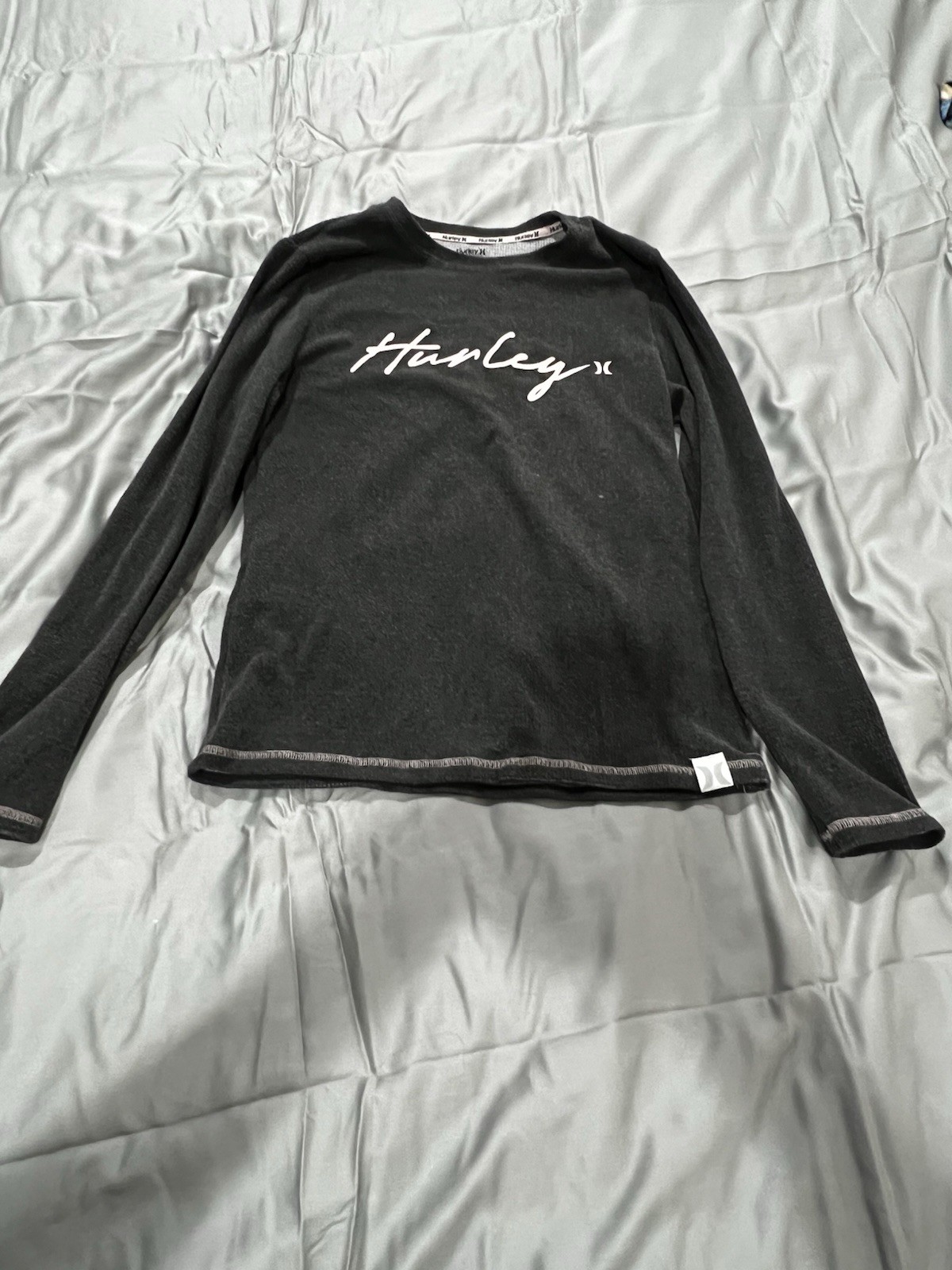 Hurley Women’s Gray Fleece 2-Piece Set Long Sleeve Crew & Drawstring Pants L/G
