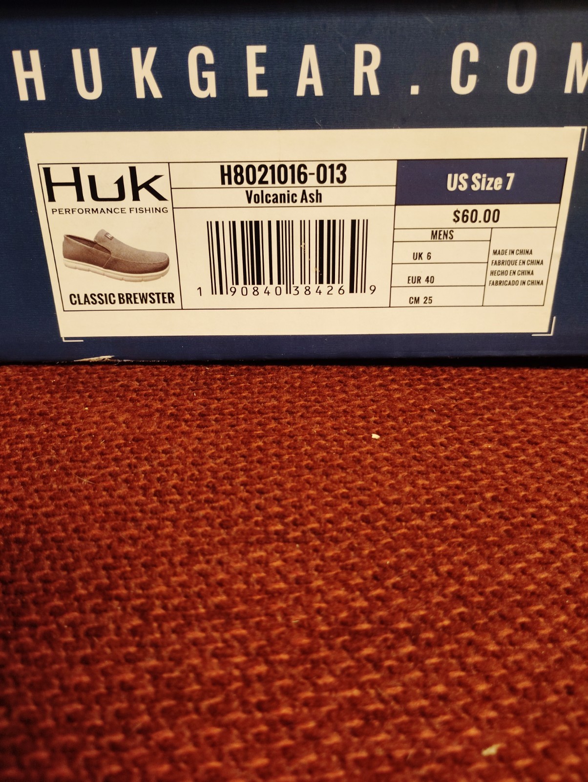 HUK Volcanic Ash Men’s Brewster Canvas Slip-on Boat Shoes sz 7 With Box