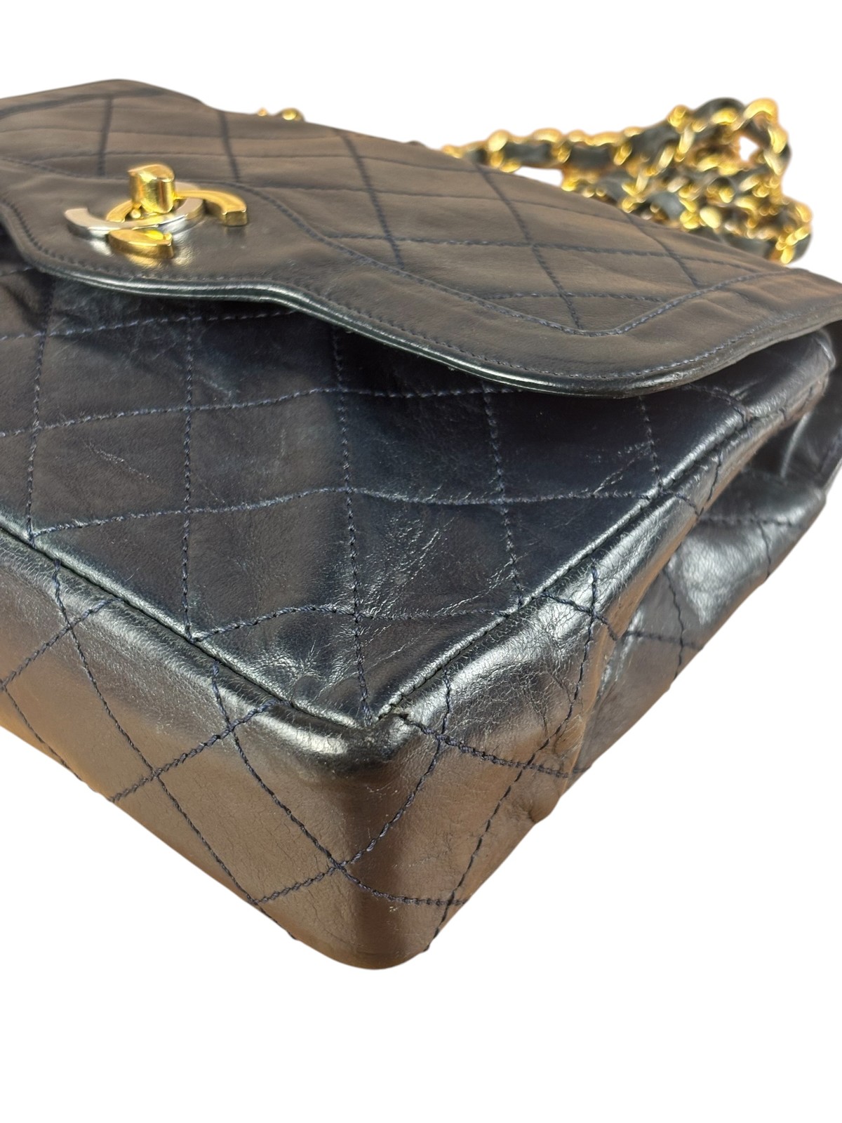 Size S – Chanel Dark Navy Quilted Leather Two-Toned CC Double Flap Bag ’86-’88 –