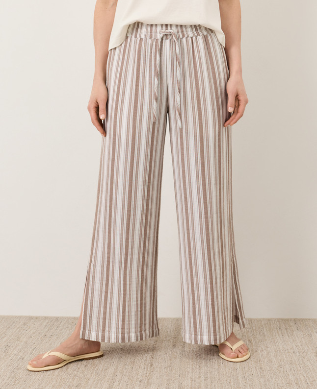 PACT Organic Coastal Double Gauze Split Hem Pant – Coastal Stripe Driftwood Brow
