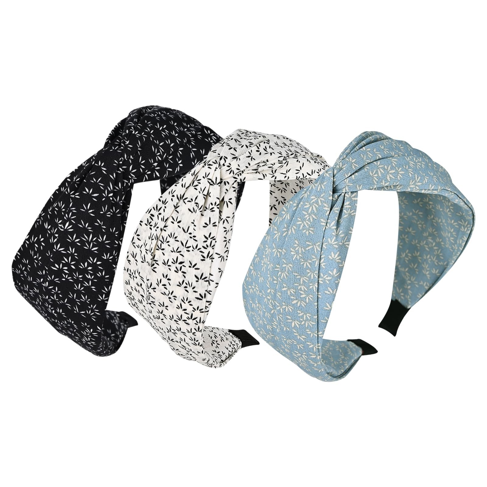 3-Piece Flower Print knotted Headbands for , Cute Fashion ’s Wide Thick Cloth…