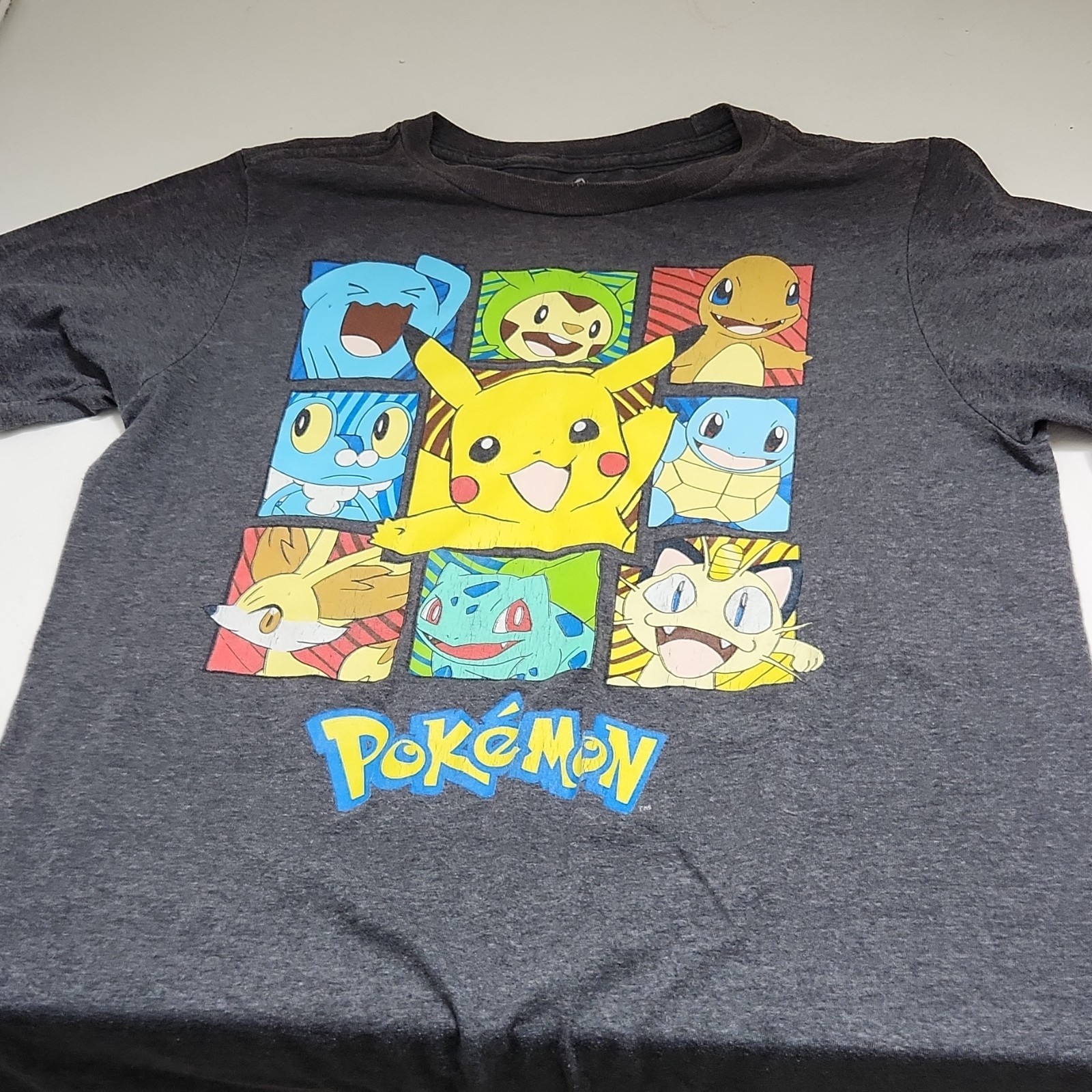 Pokémon Boys XL Gray Graphic Print T-Shirt Crew Neck Short Sleeve Pikachu Tee