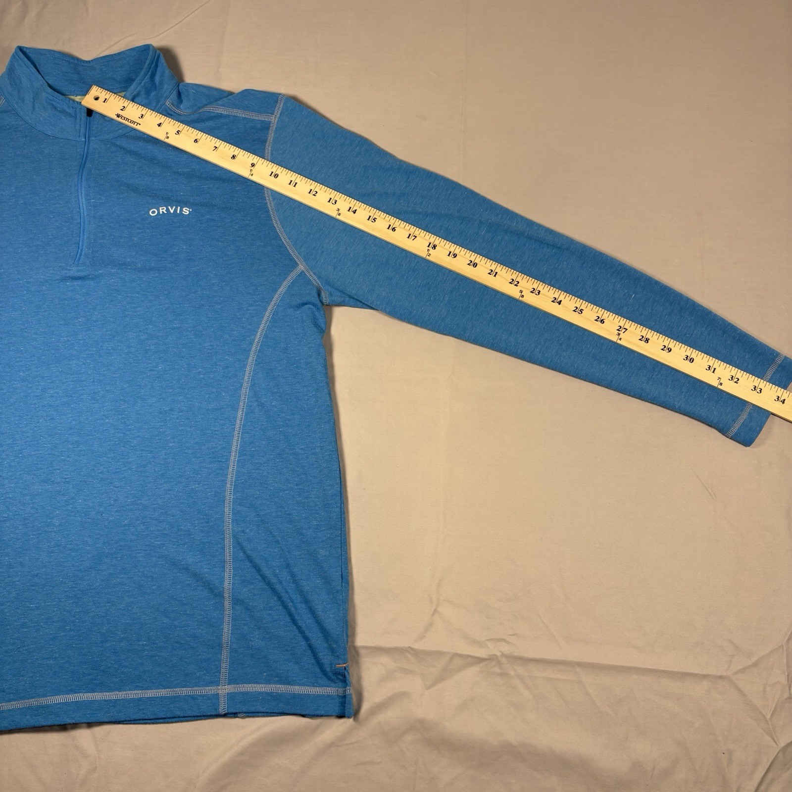 Orvis Quarter Zip Pullover Mens XL Blue Performance Stretch Lightweight Hiking