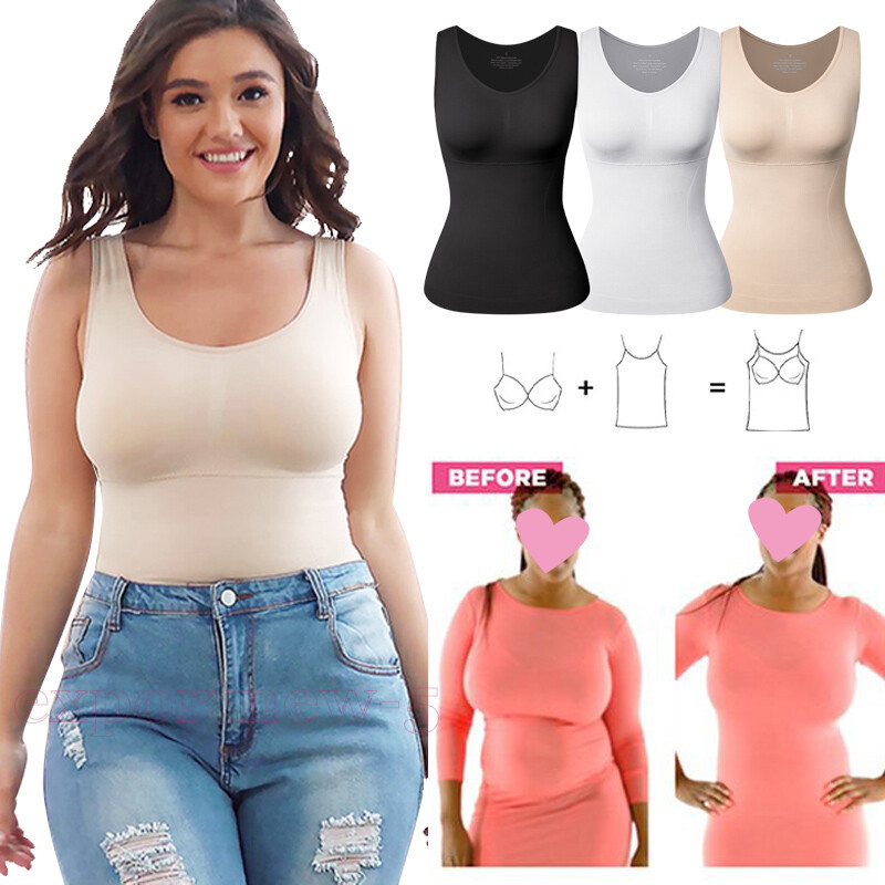 Women Long Length Shapewear Camisole Built in Bra Abdomen Control Slimming Tank