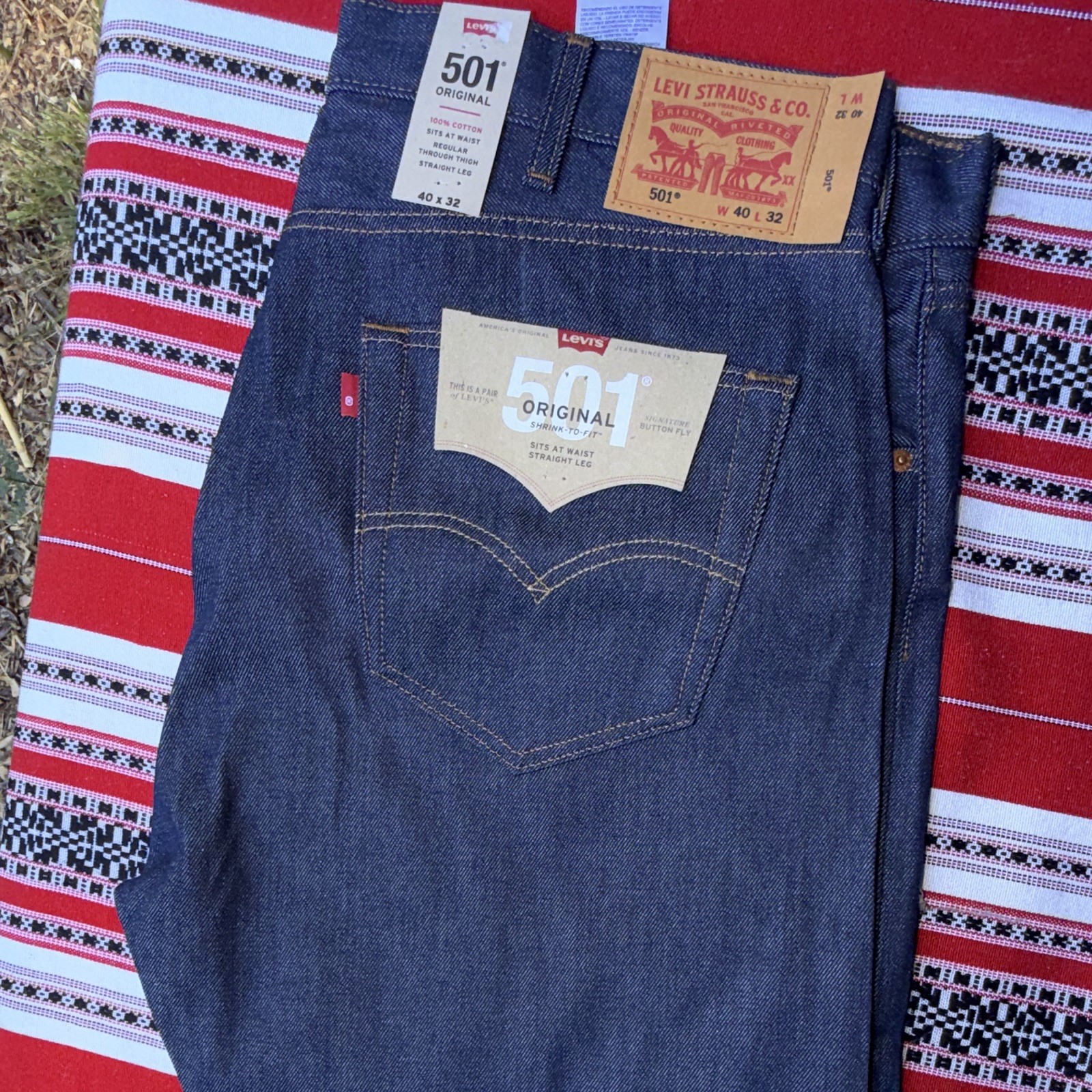Levi’s Men’s Blue Denim Straight Fit Jeans Mid Rise Dark Wash Button Fly Pockets