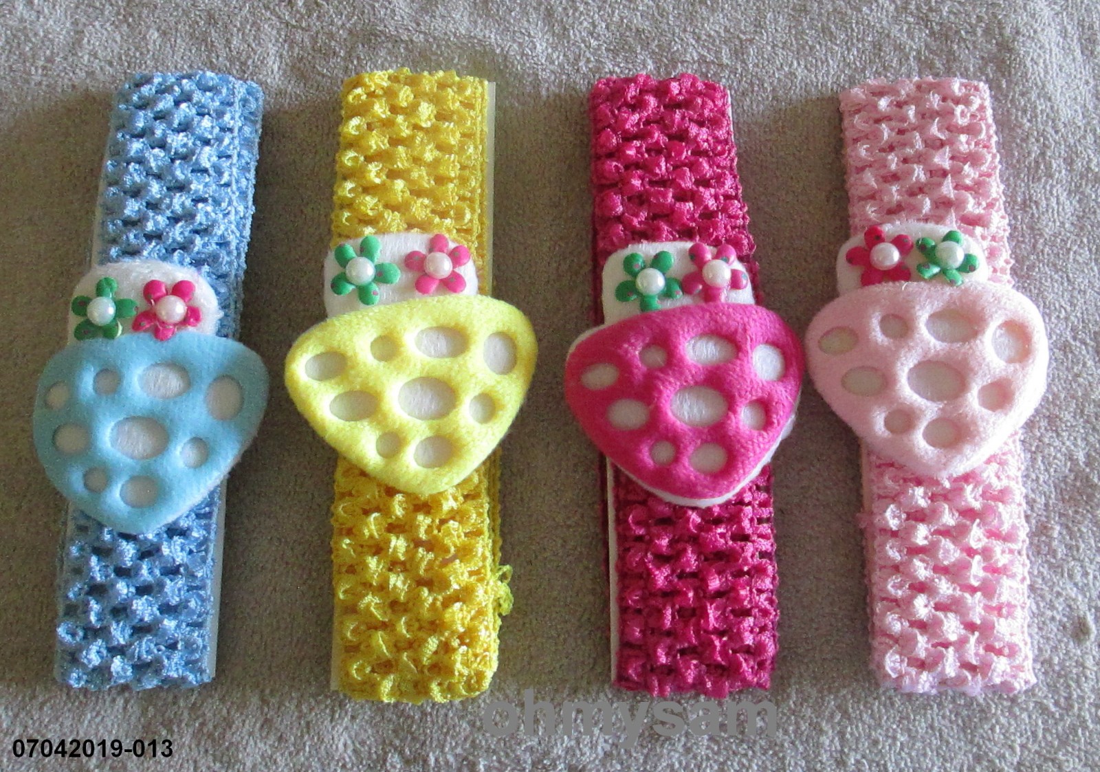 CLOSEOUT 4+4 NEW SOLID COLOR CROCHET STRETCH HEADBAND STRAWBERRY DES 1 1/2″