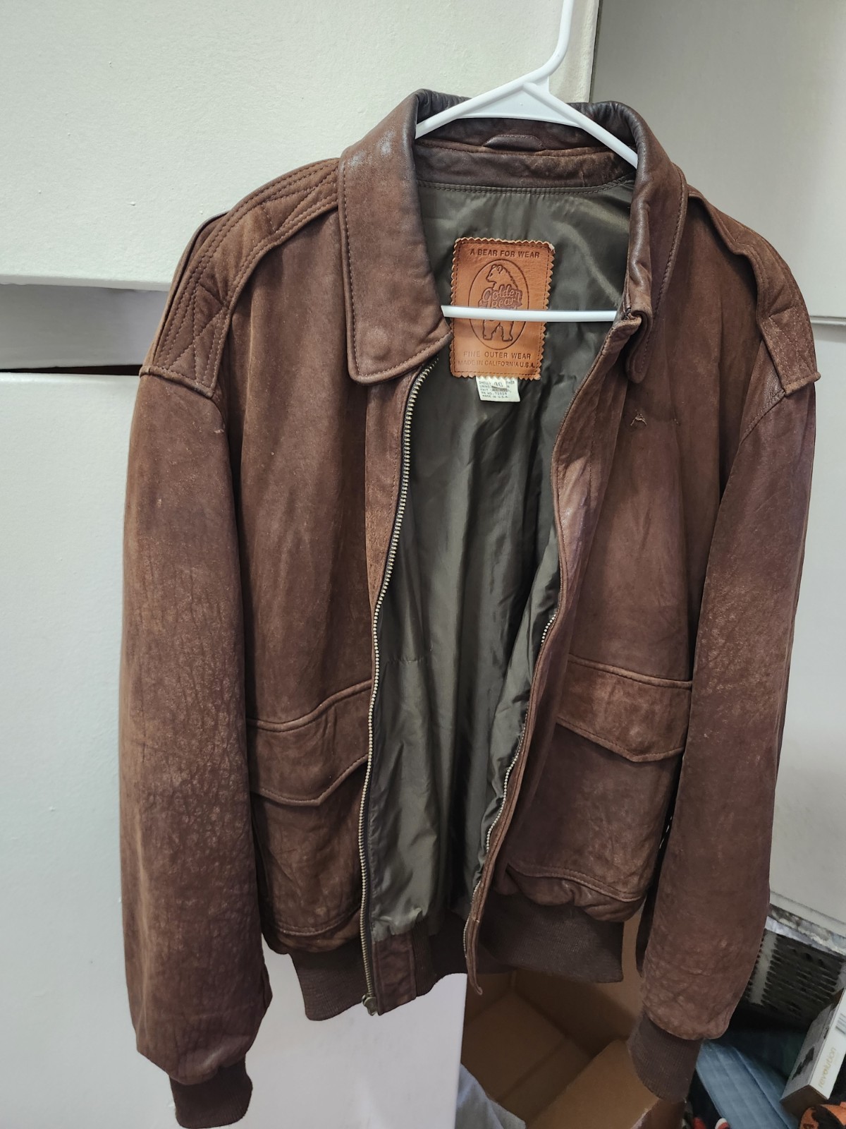 Golden Bear Men’s Leather Bomber Jacket Vintage Full Zip Brown Size 40 USA Made