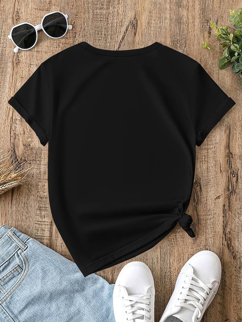 Women Flower Print Graphic T-Shirt Casual Short Sleeve Crew Neck Cotton Tee US√