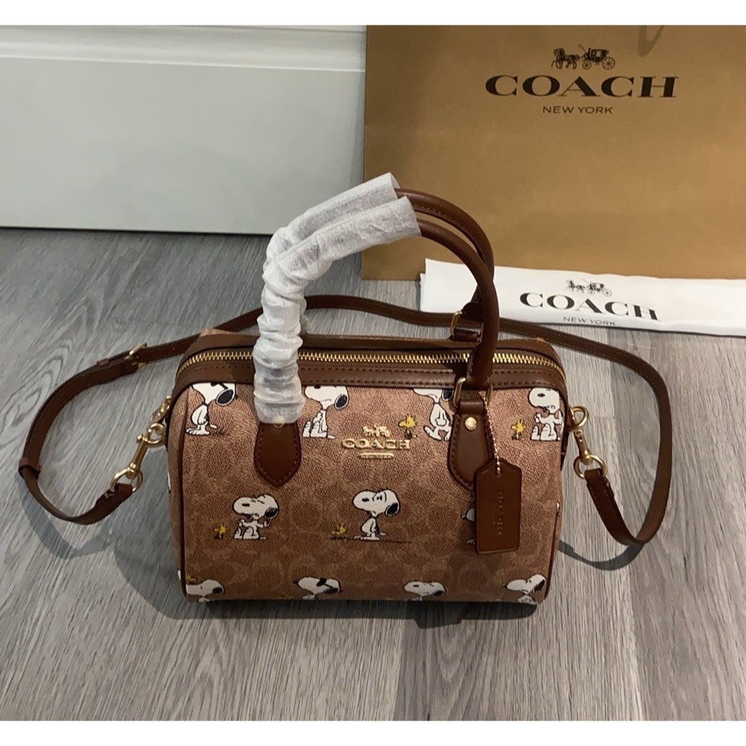 NWT Coach X Peanuts CBM33 Rowan Satchel Bag Signature Canvas Snoopy Print OUTLET