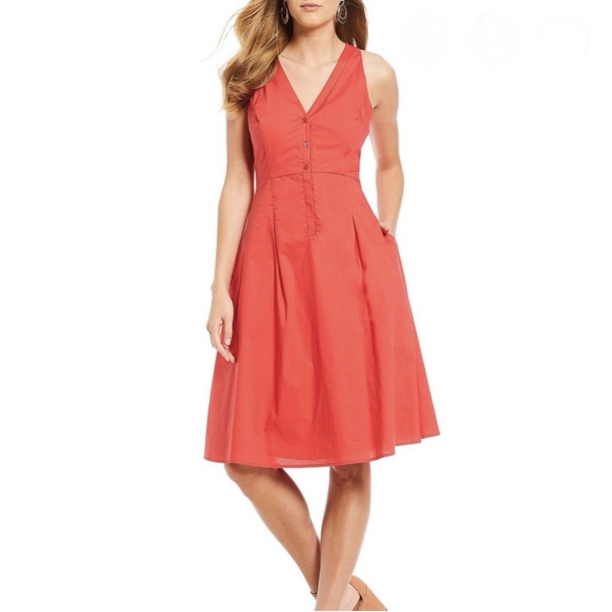 NWT Gianni Bini Erika Red Dress Size 4 Size Pockets Lined V Neck Buttons