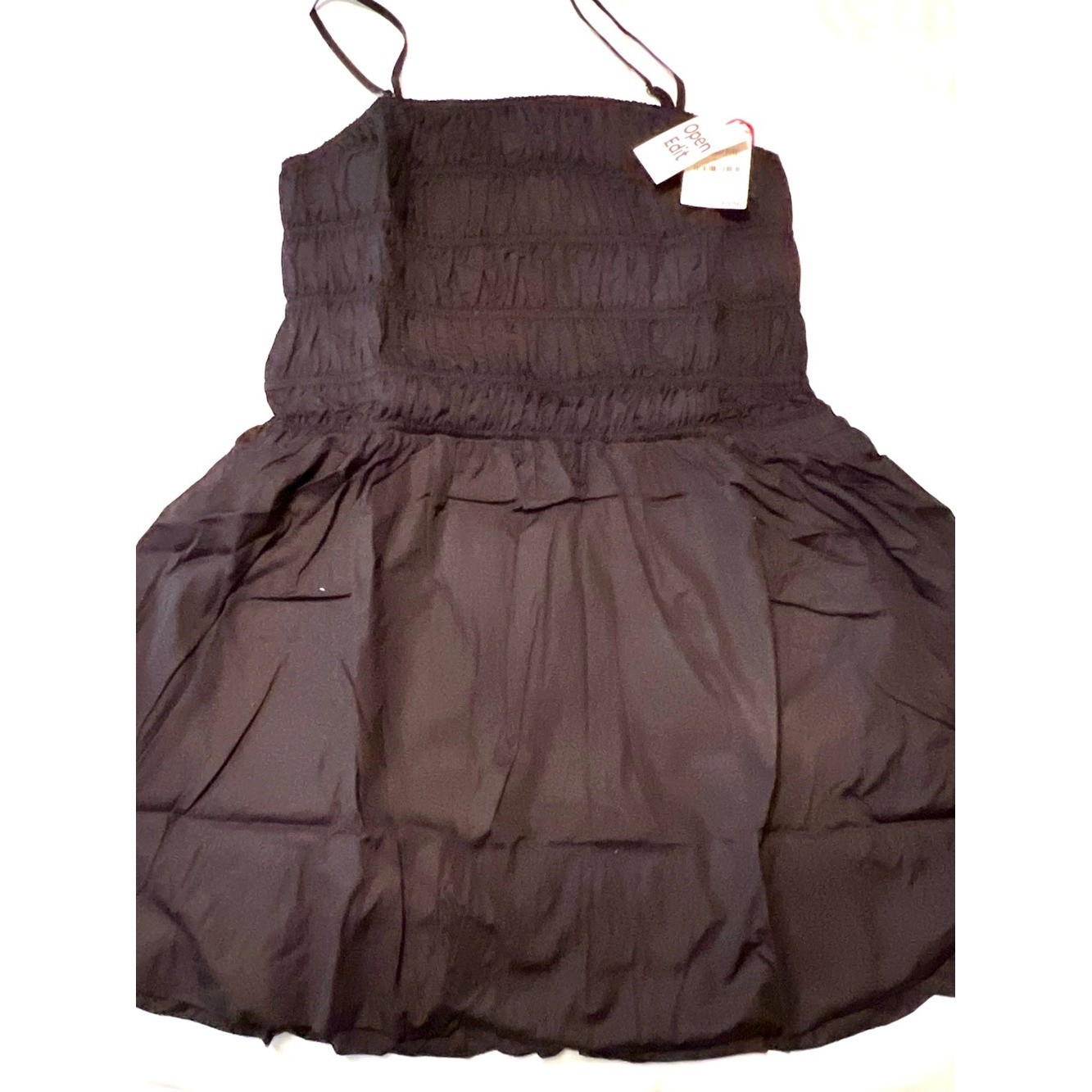 NWT Open Edit Shirred Spaghetti Strap Black Mini Dress-Size Medium