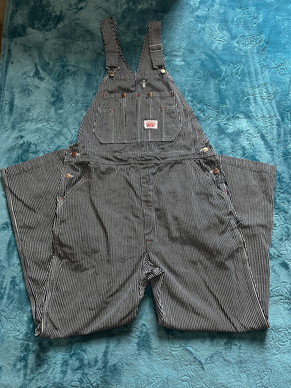Round House Blue/White Stripe Cotton Denim Bib Overalls 36×34 Made in USA Lot 45
