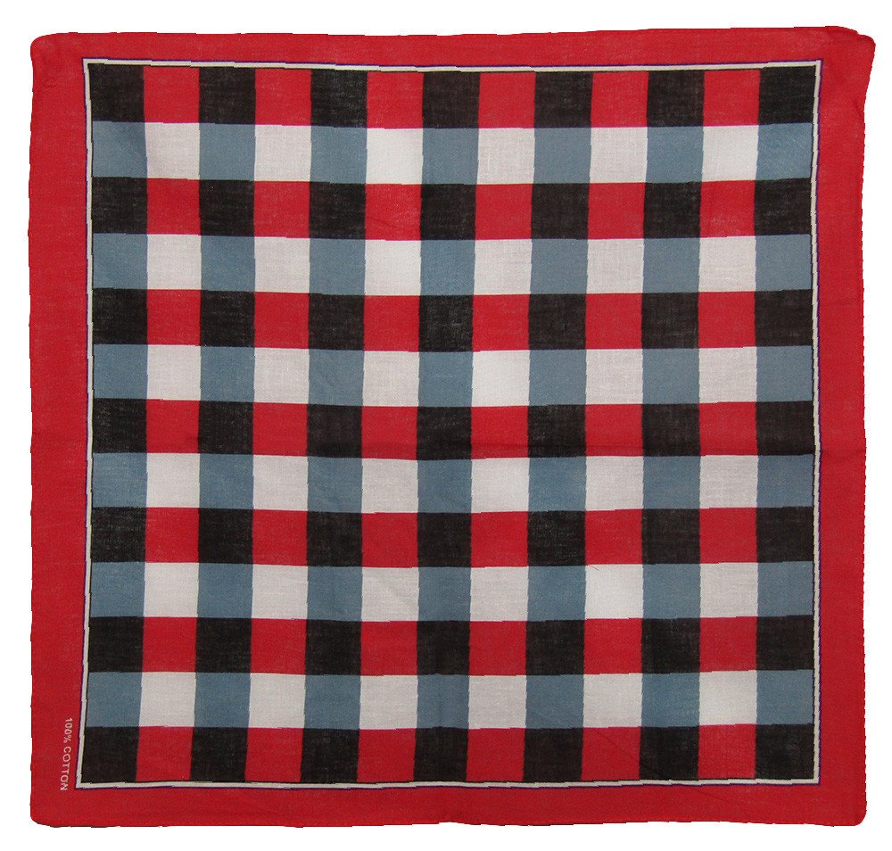 22″x22″ Red/Black/White Plaid Checkered 100% Cotton Bandana