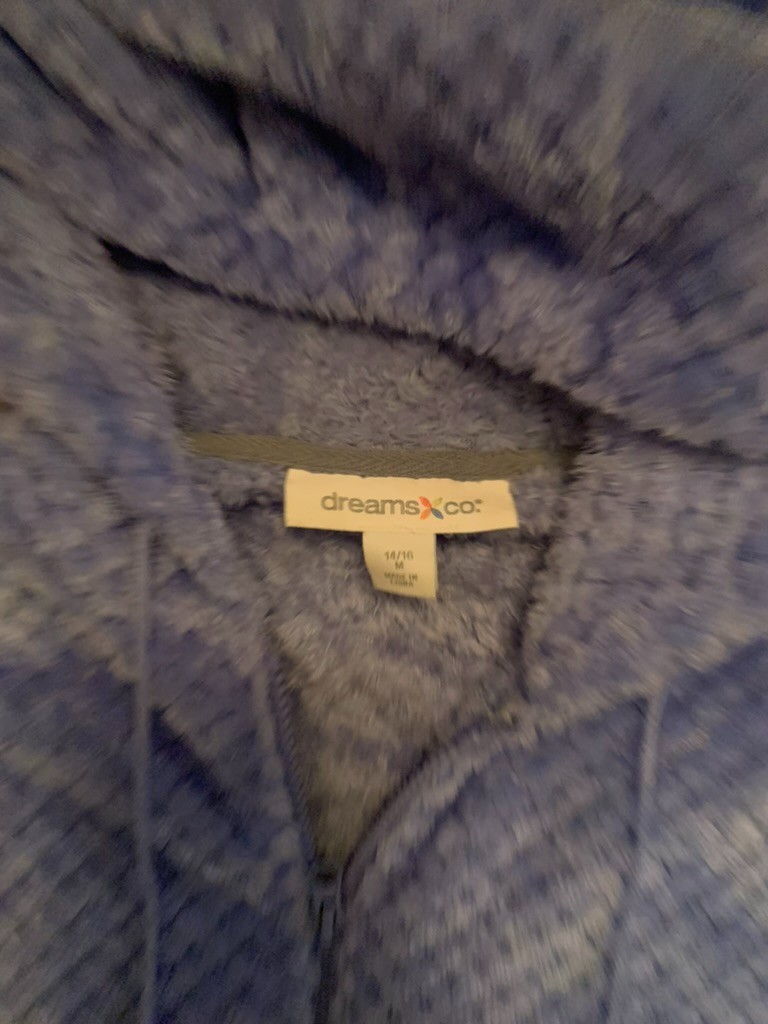 Dreams & Co. Blue Textured Plush Fleece Zip-Up Hoodie Medium Pom-Pom Cuddly