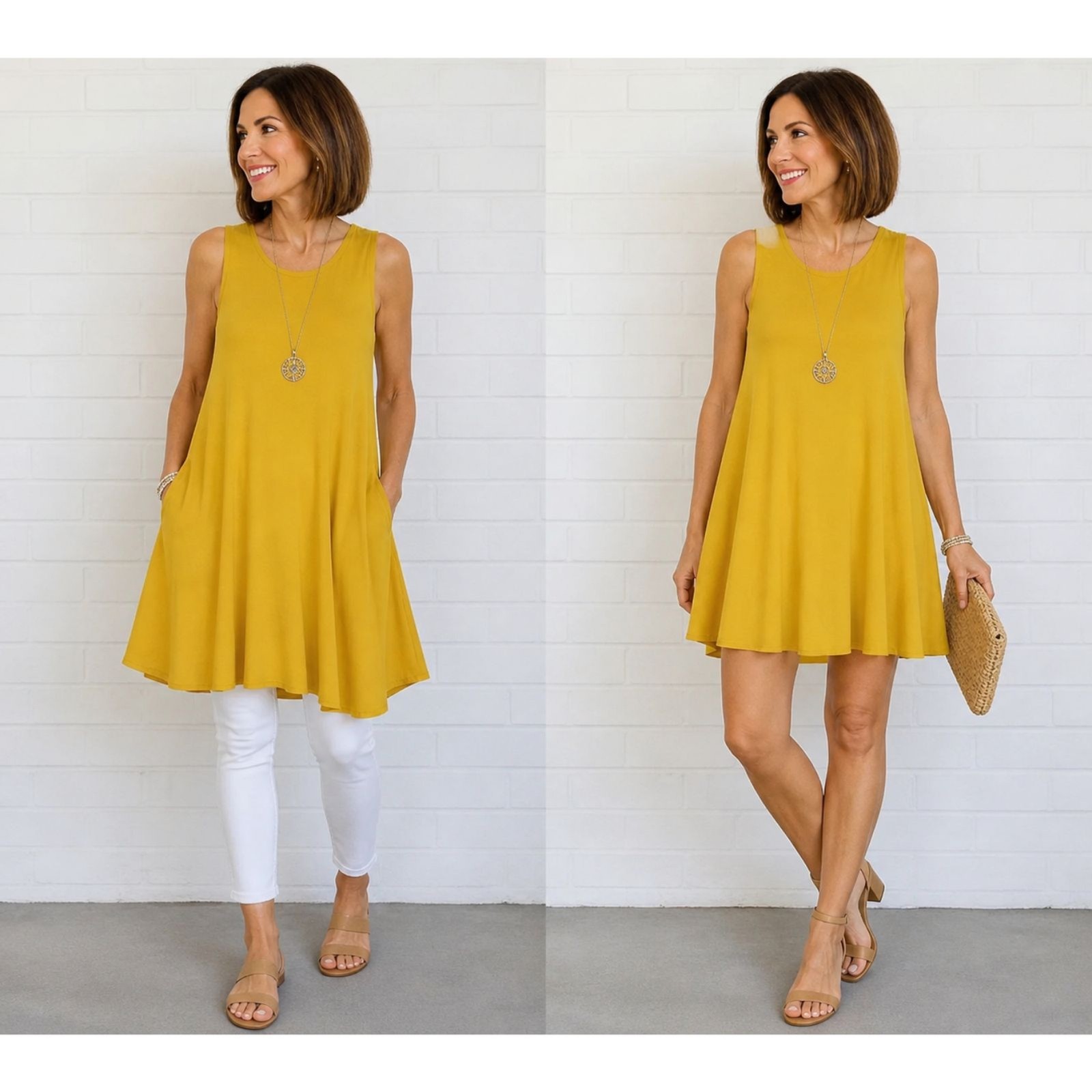 New SACRED THREADS OS sunshine yellow stretch jersey swing tunic top minidress